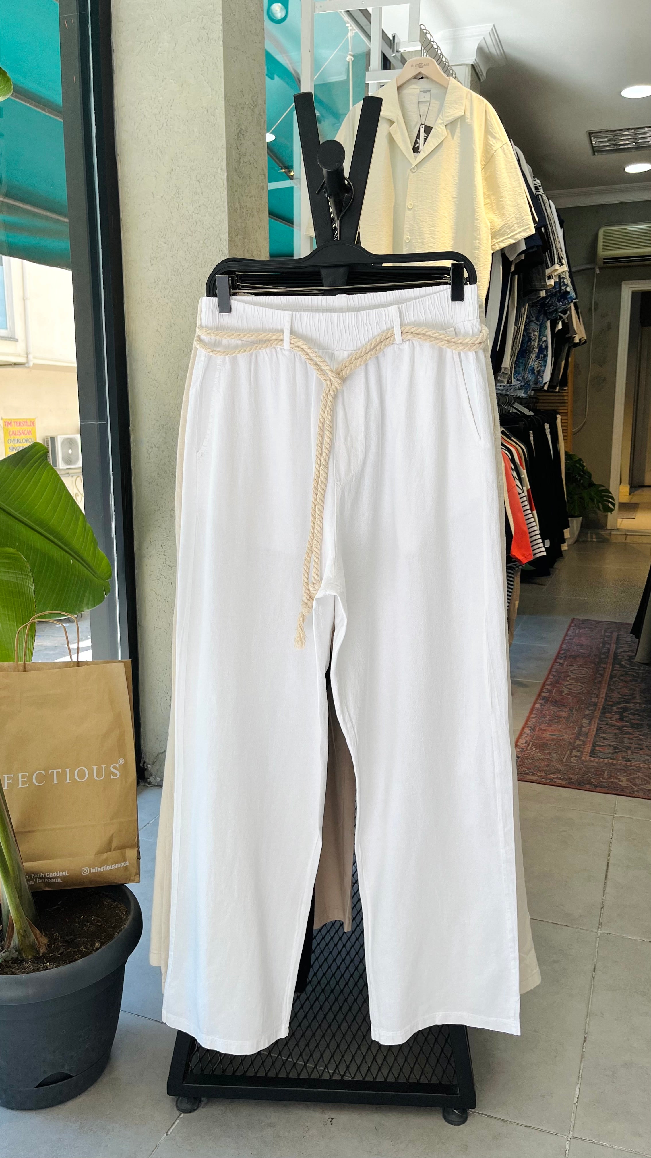 Beyaz  Ekstra Bol Baggy Pantolon 6129