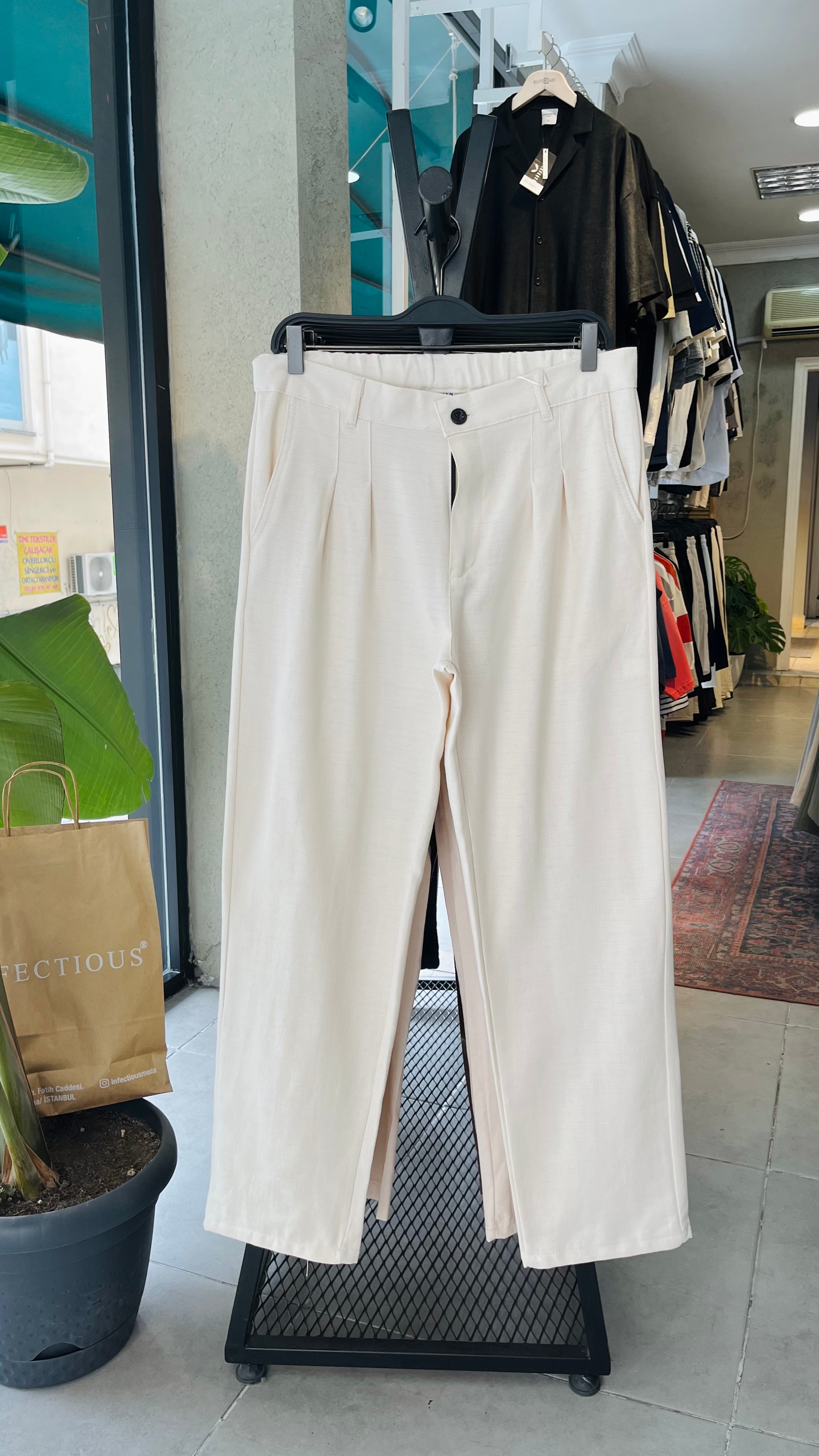 Erkek Baggy Keten Pantolon – Bej 6130