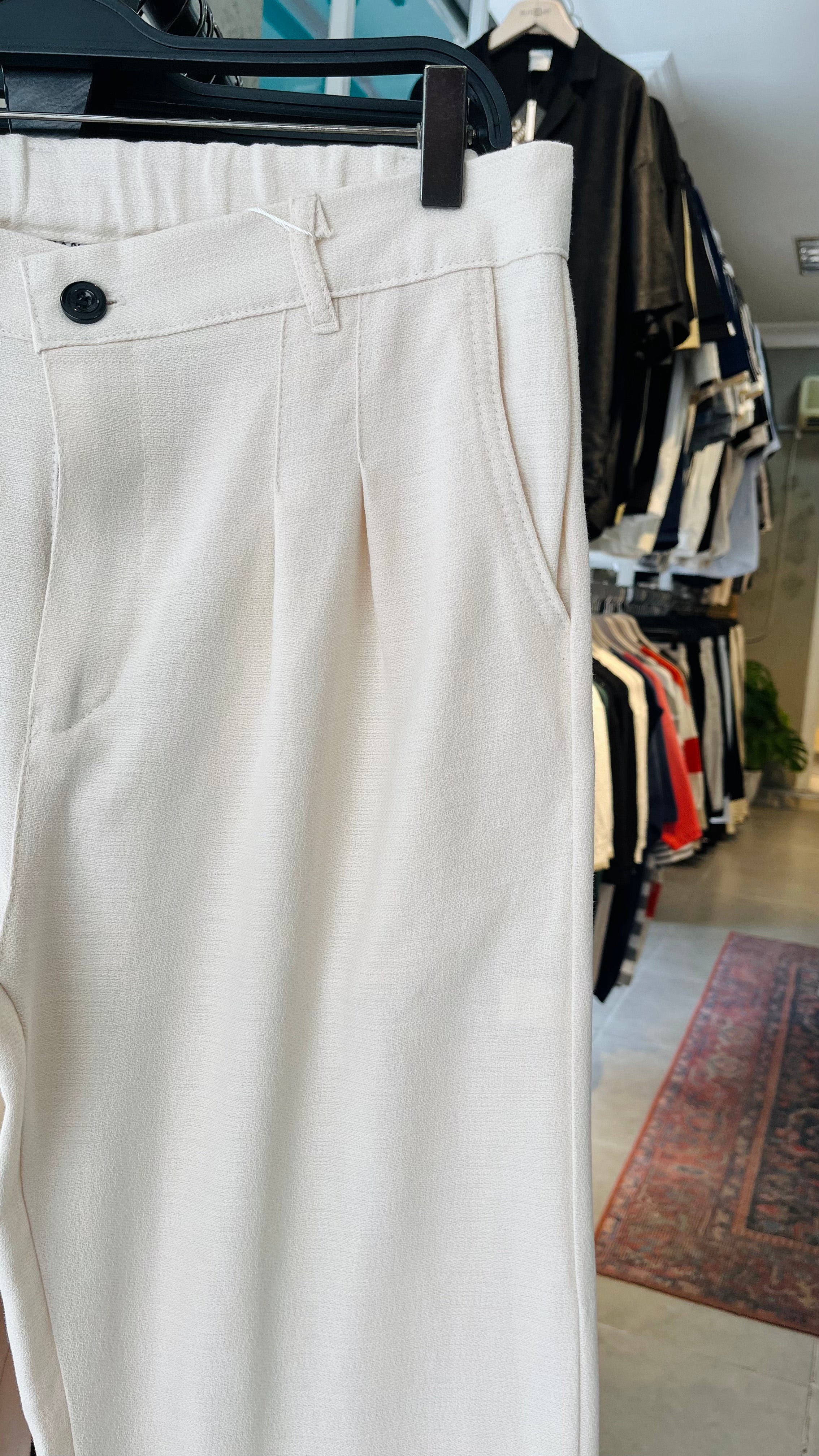 Erkek Baggy Keten Pantolon – Bej 6130