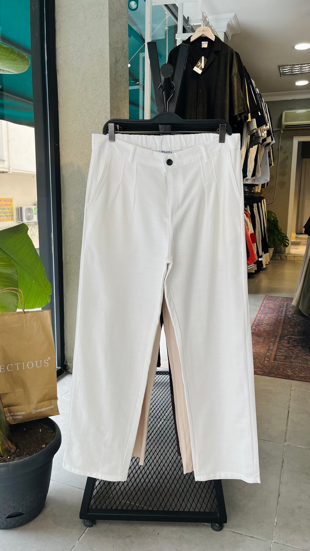 Erkek Baggy Keten Pantolon – Beyaz 6131