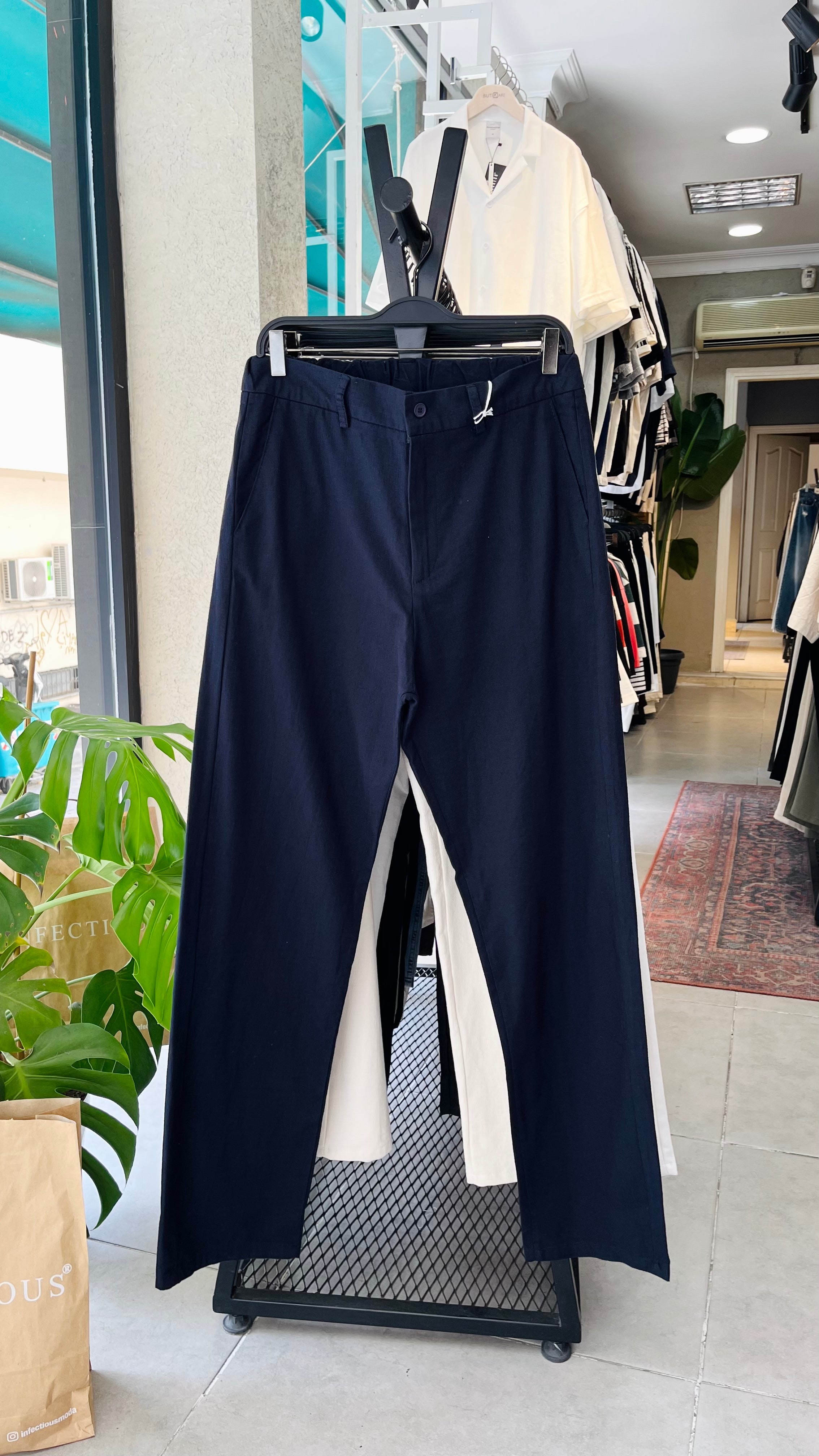 Erkek Baggy Keten Pantolon – Lacivert 6132