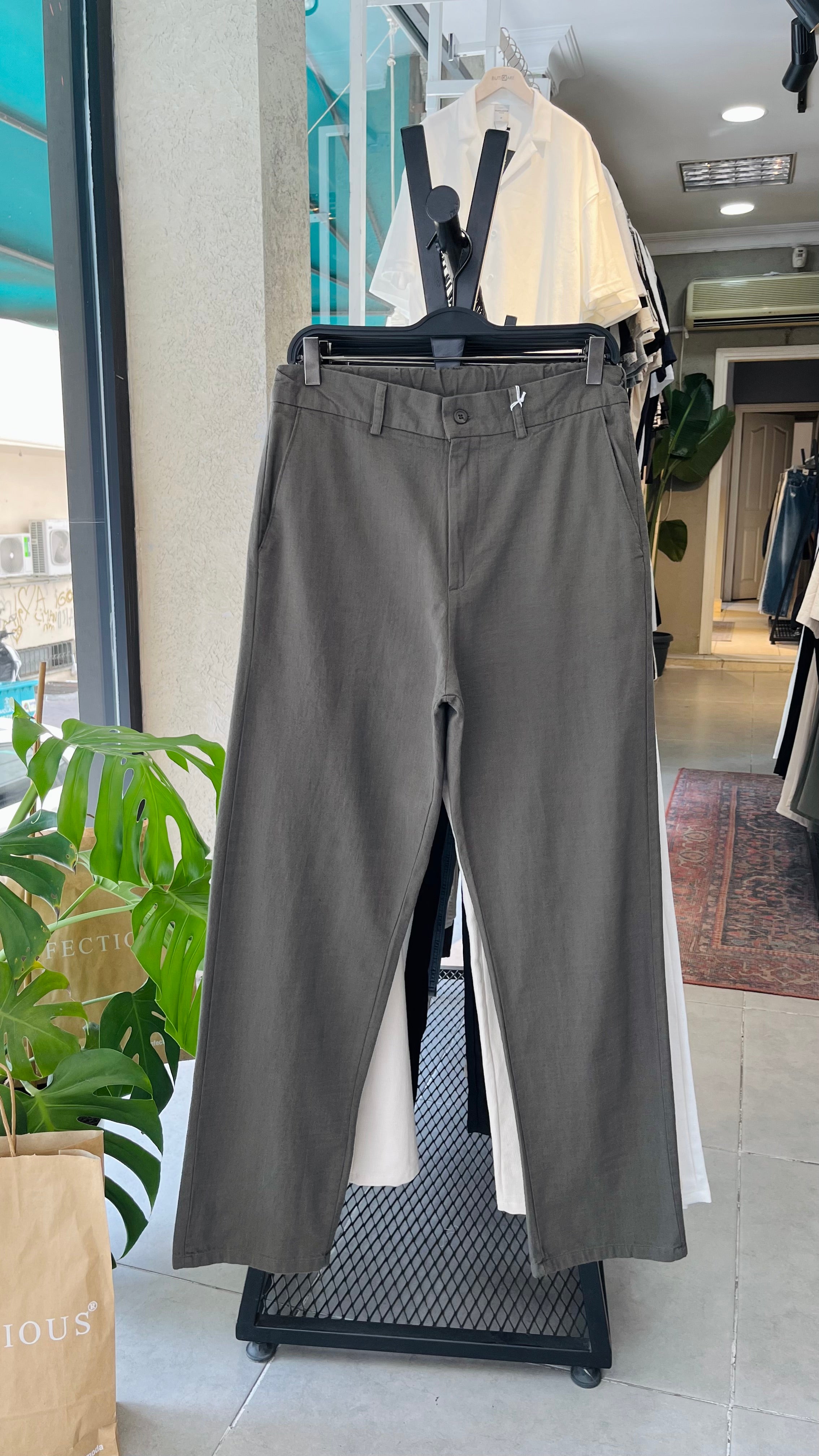 Erkek Baggy Keten Pantolon – Haki 6135