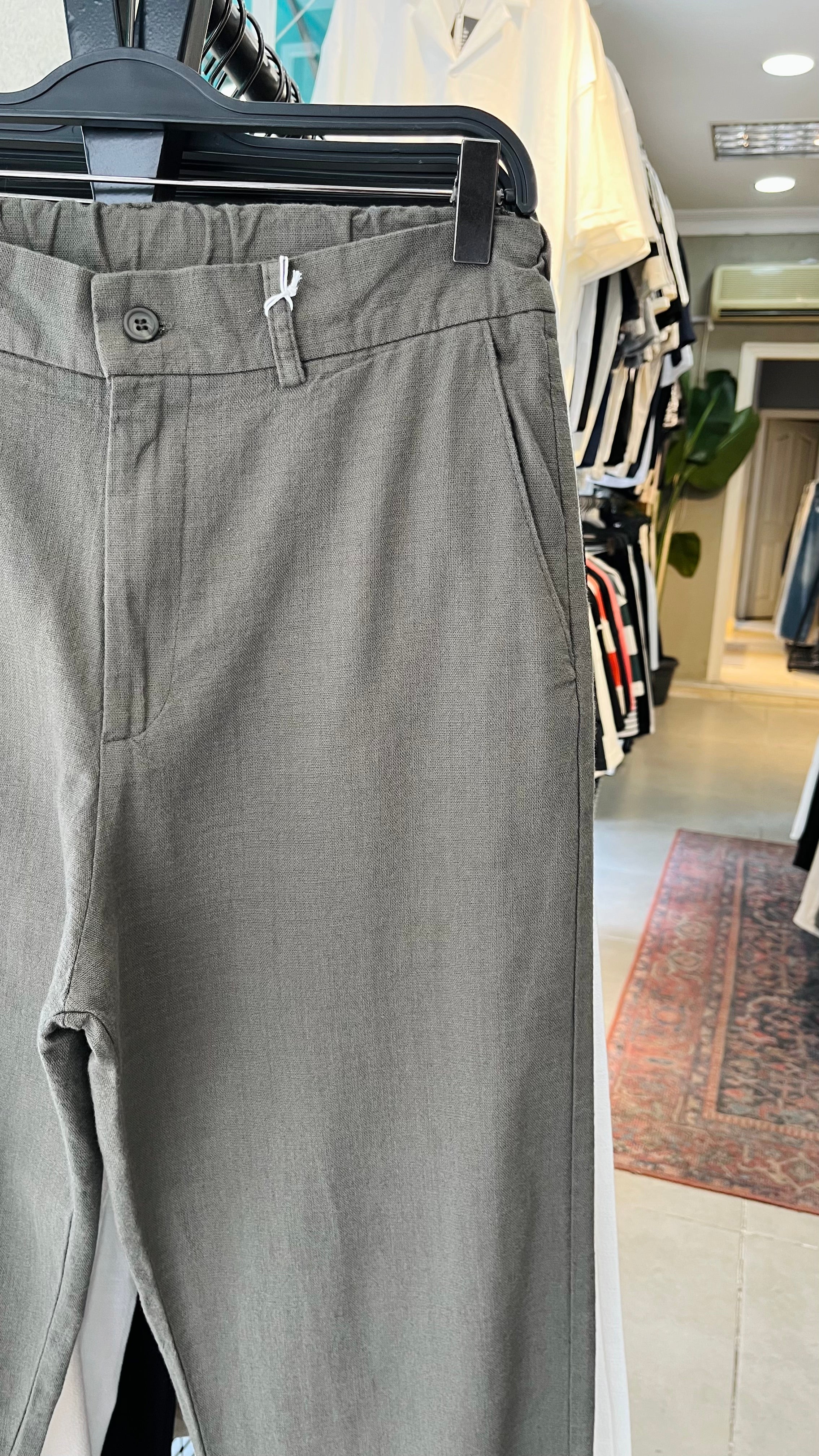 Erkek Baggy Keten Pantolon – Haki 6135