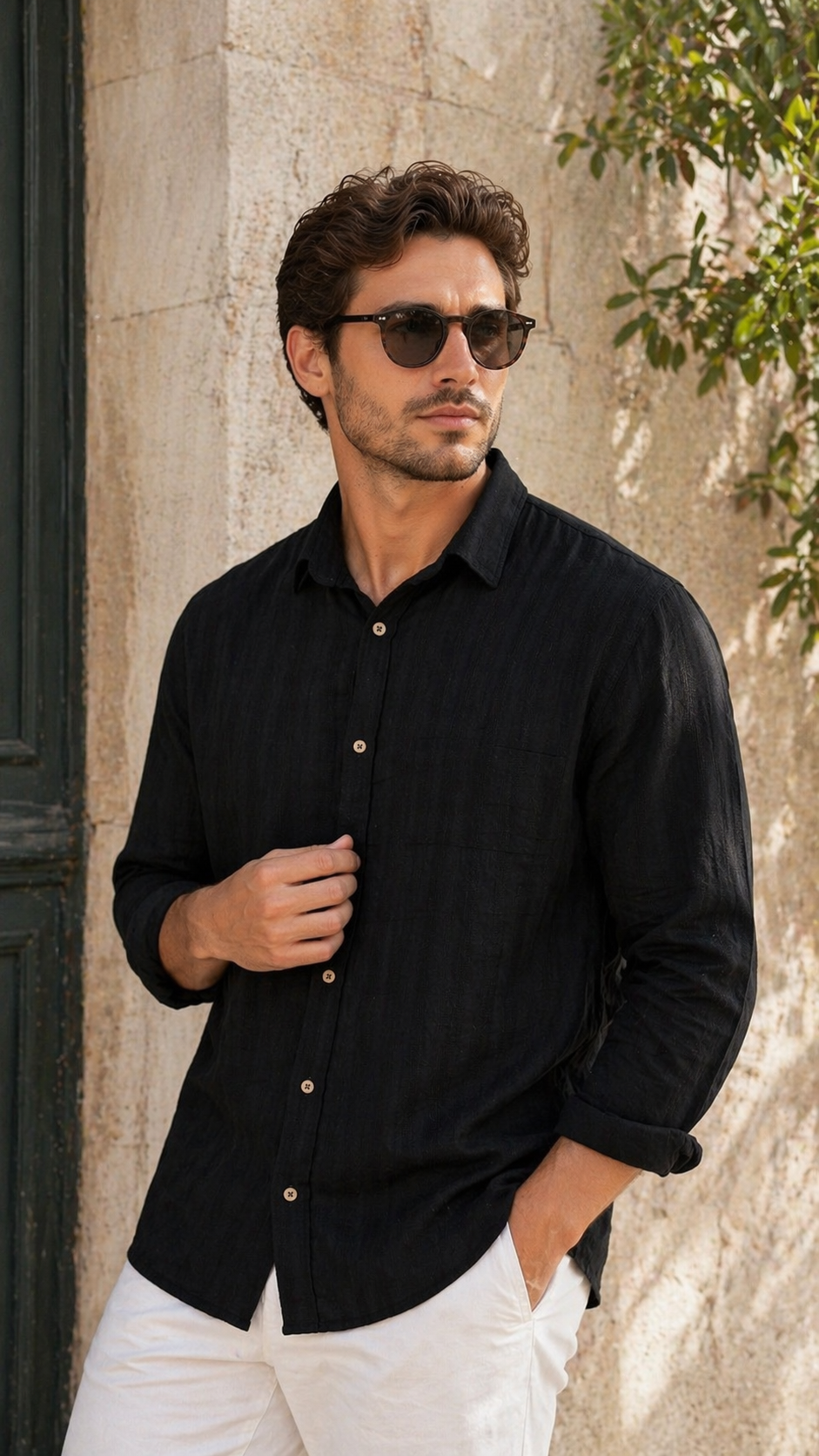 Oversize Siyah Uzun Kollu Gömlek - Siyah 5414