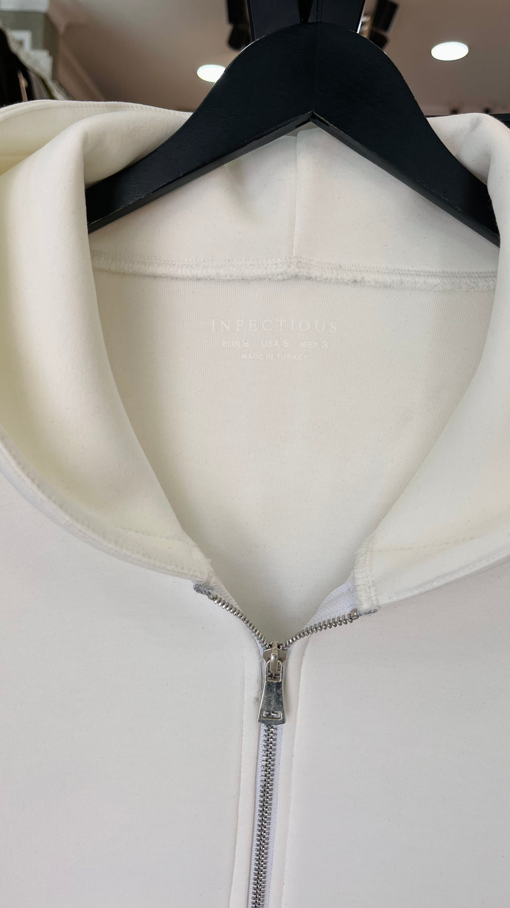 Oversize Panda Kumaş Çift Fermuarlı Kapüşonlu Beyaz Sweatshirt 5111