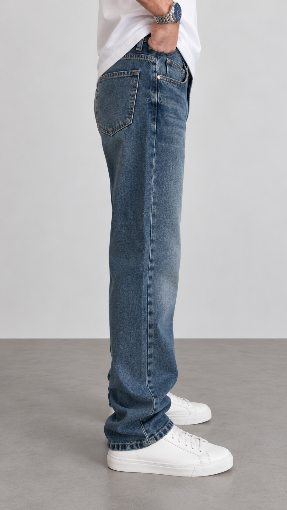 Baggy Koyu Mavi Eskitme Jean 3350