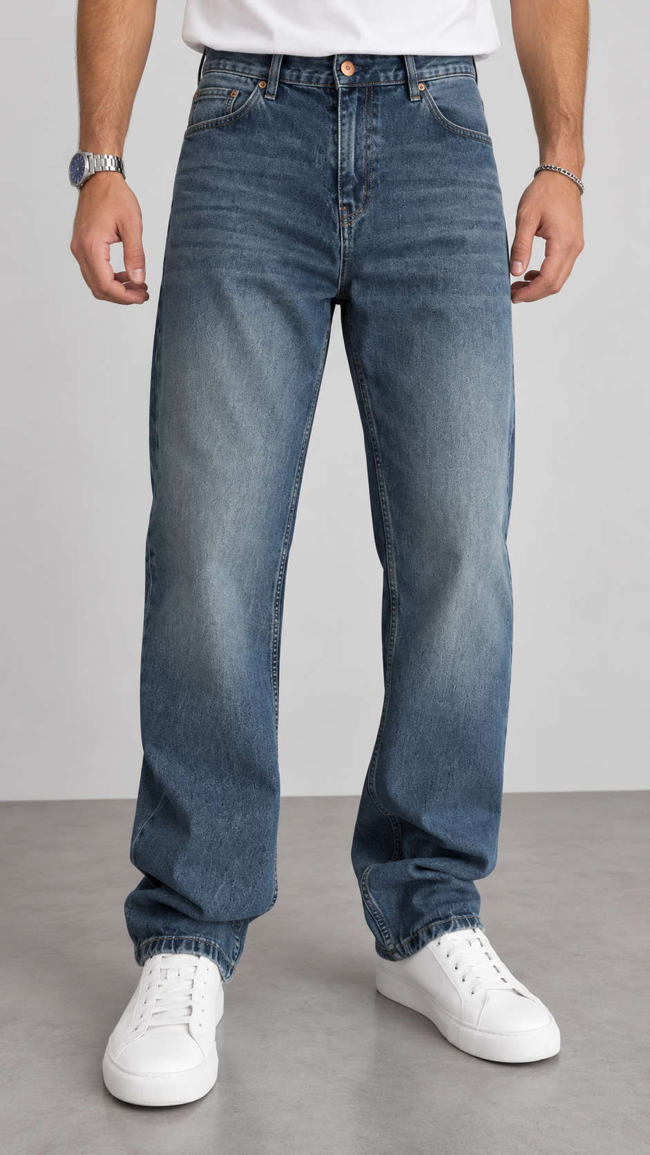 Baggy Koyu Mavi Eskitme Jean 3350