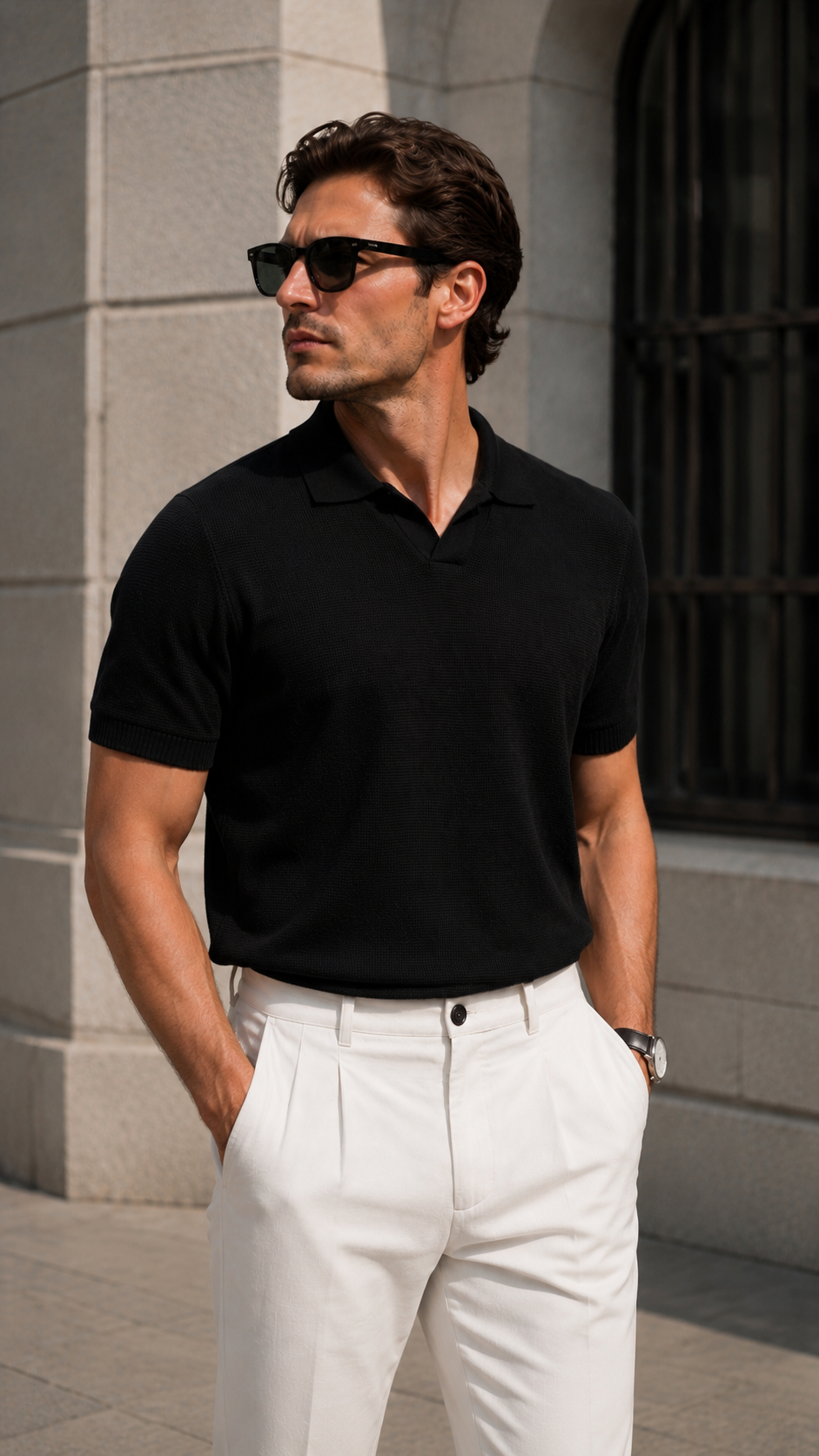 Regular Triko Yakalı Siyah Tshirt 9407