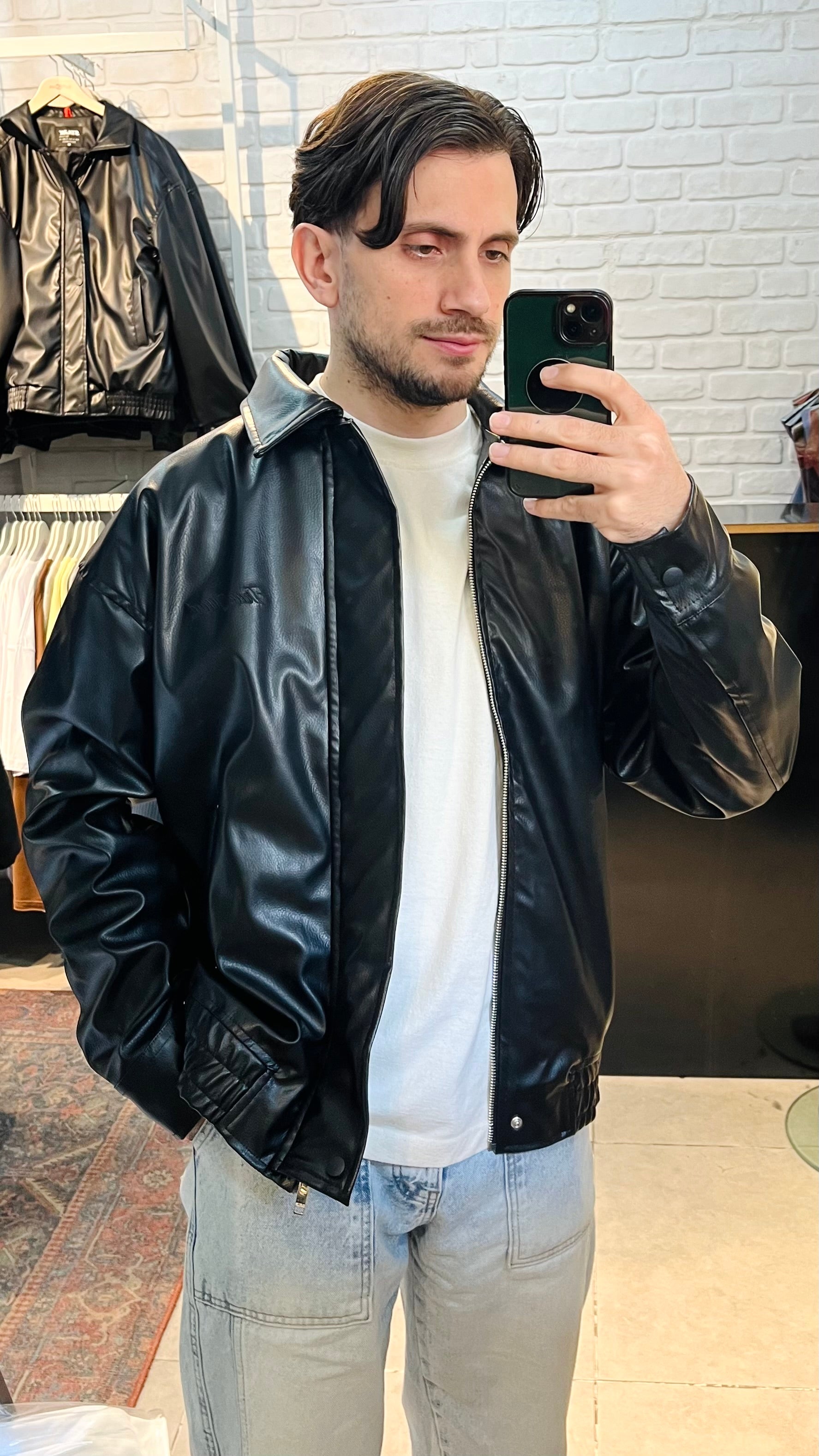 Oversize Premium Siyah Deri Ceket 2045