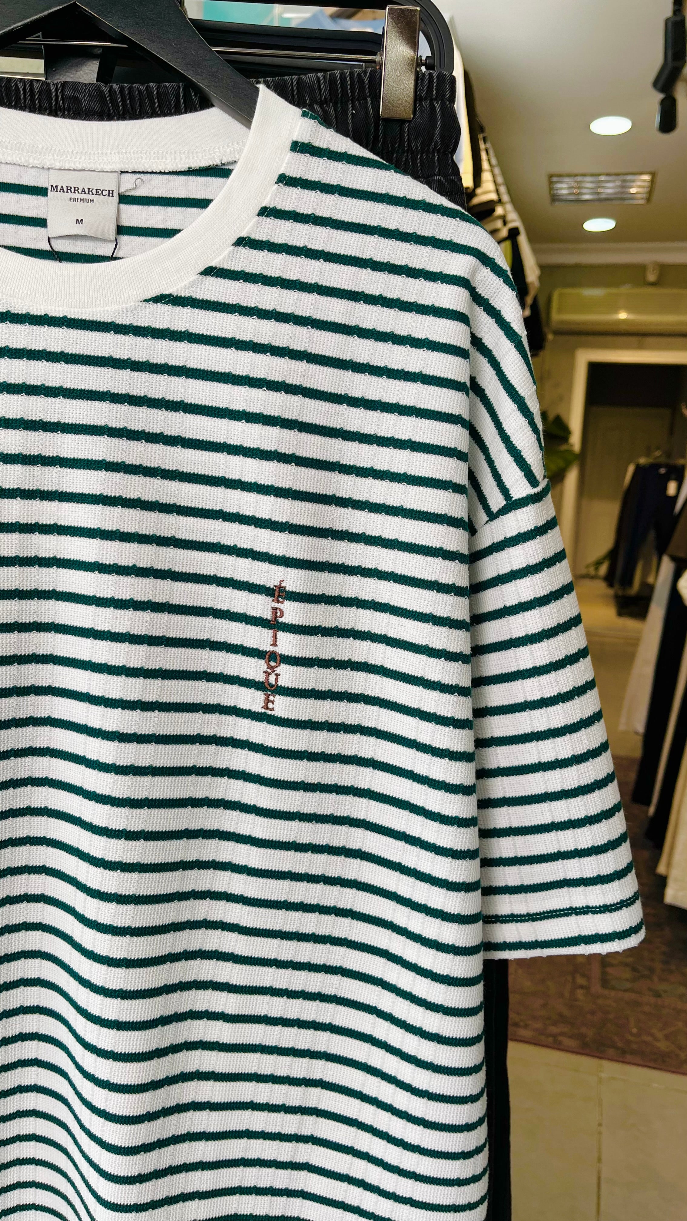 Oversize Beyaz Yeşil Çizgili Tshirt 9399