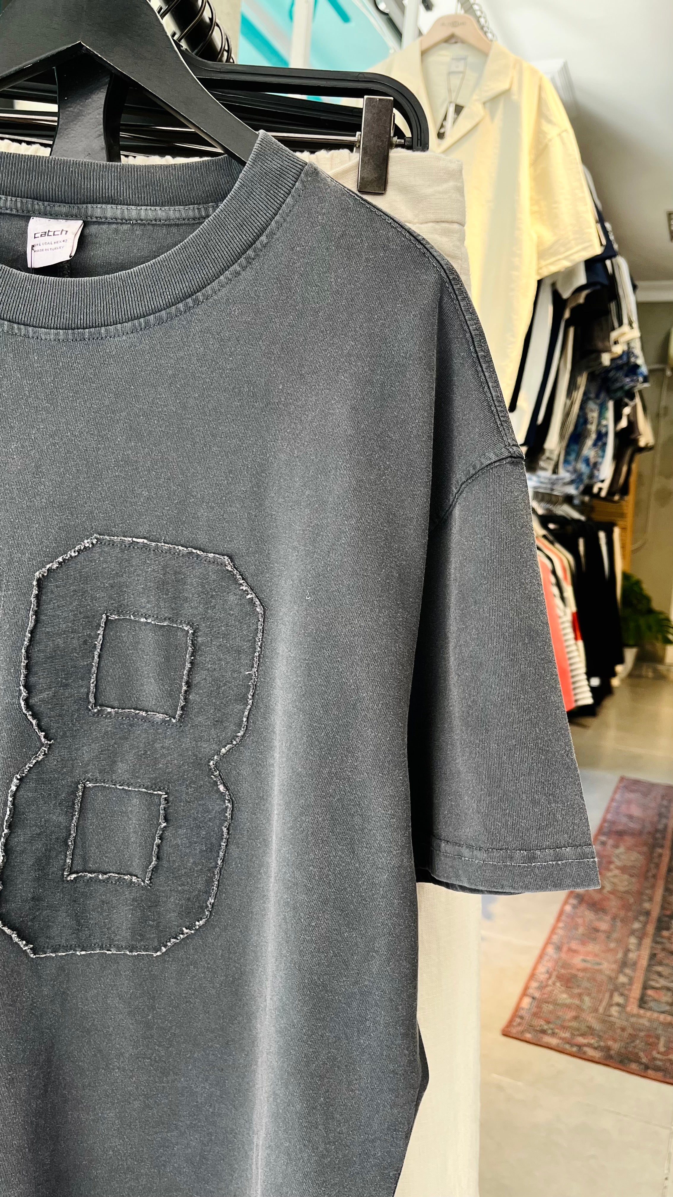 Oversize Siyah 88 Patchli Yıkamalı Tshirt – Siyah 9306