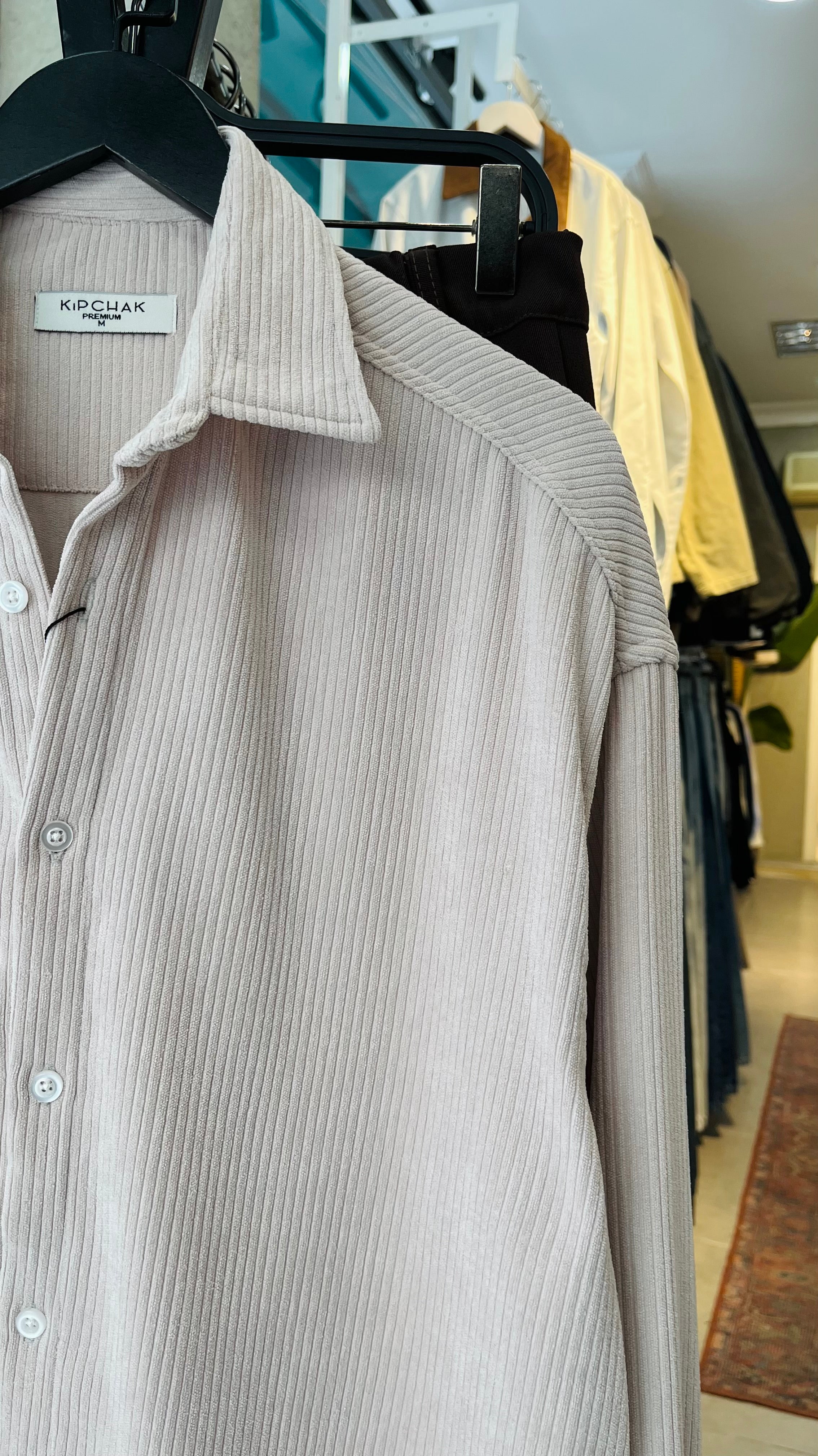 Oversize Bej Kadife Gömlek 5429