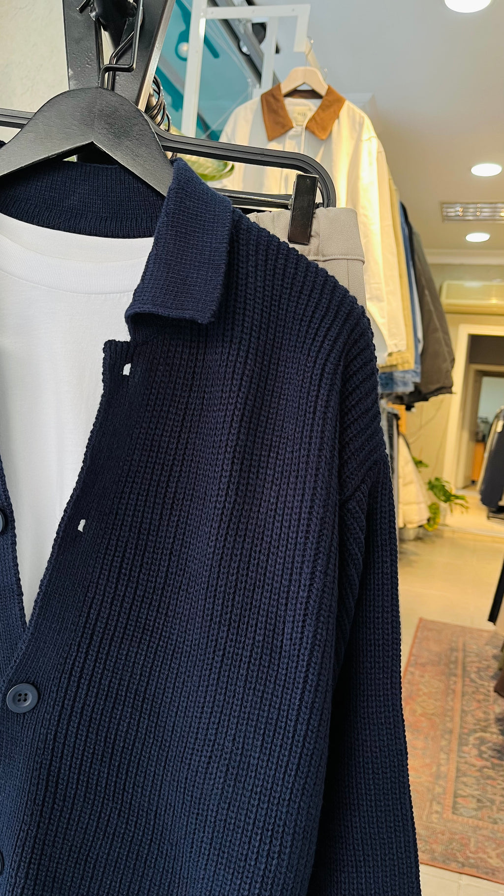 Oversize Lacivert Yakalı Hırka 7056