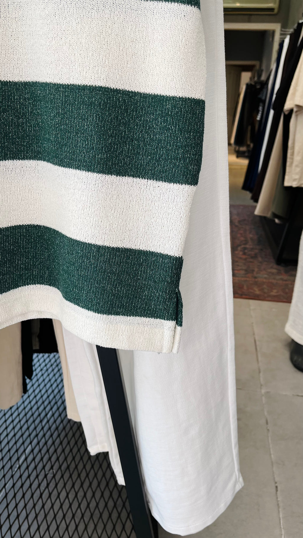 Oversize Yeşil Bej Yatay Kalın Çizgili Tshirt – Yeşil 9332