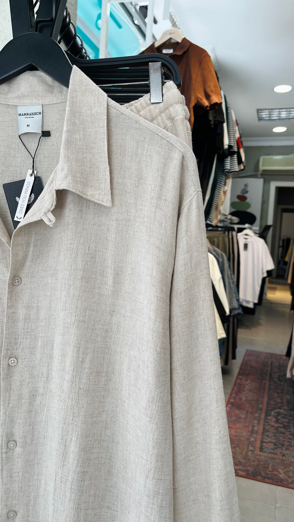 Oversize Uzun Kollu Viskon Keten Gömlek - Bej 5390