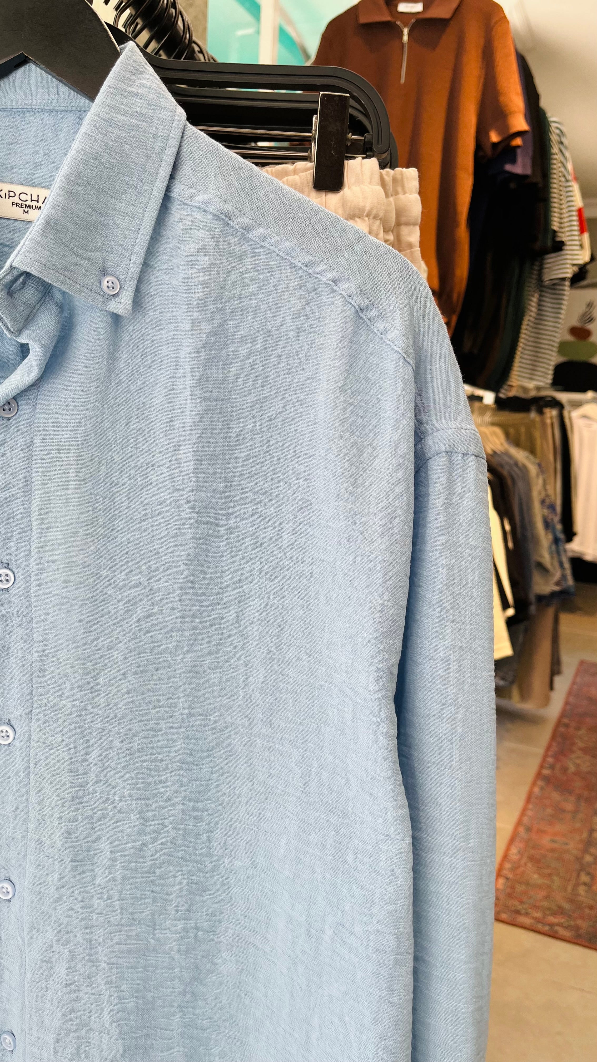Oversize Bebe Mavisi Uzun Kollu Gömlek - Bebe Mavisi 5397
