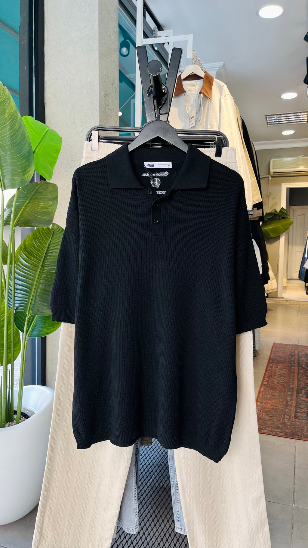 Oversize Siyah Yakalı Triko Tshirt 9355