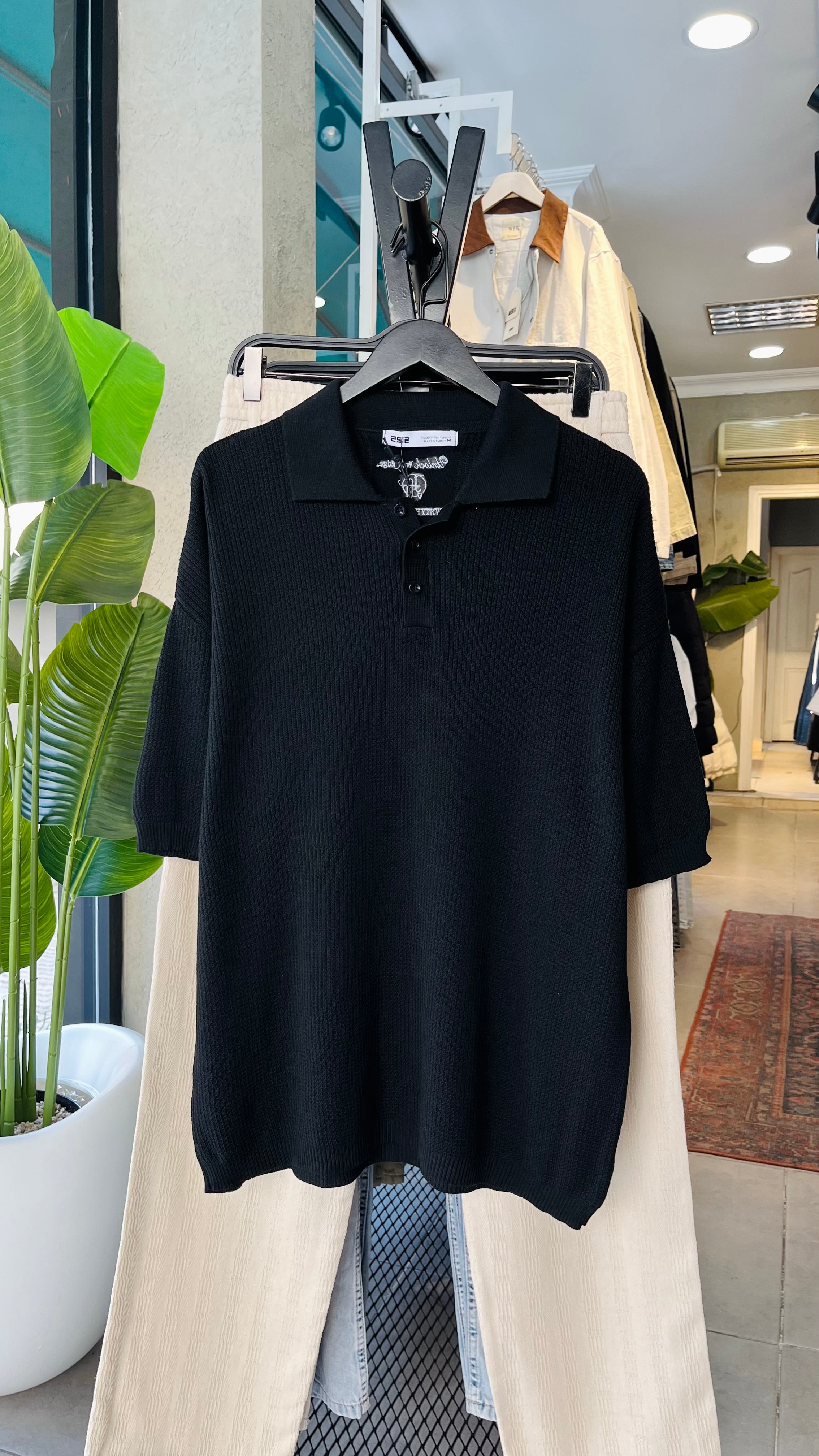 Oversize Siyah Yakalı Triko Tshirt 9355