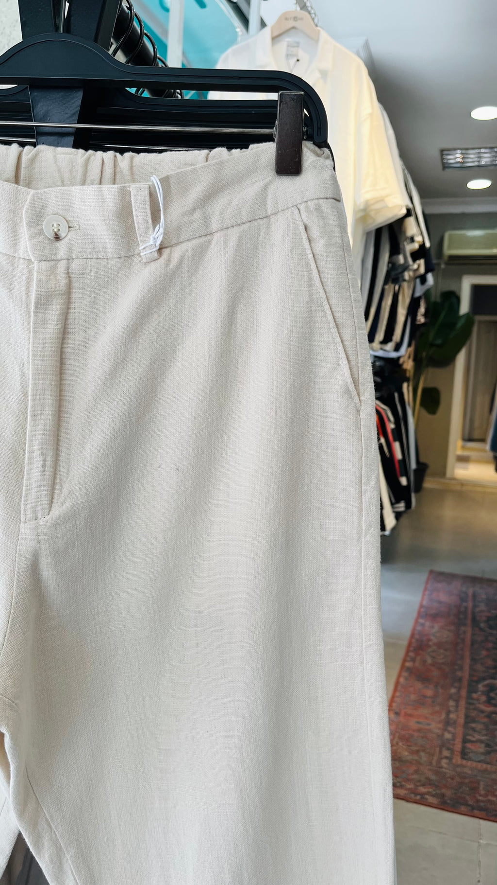 Erkek Baggy Keten Pantolon – Bej 6133