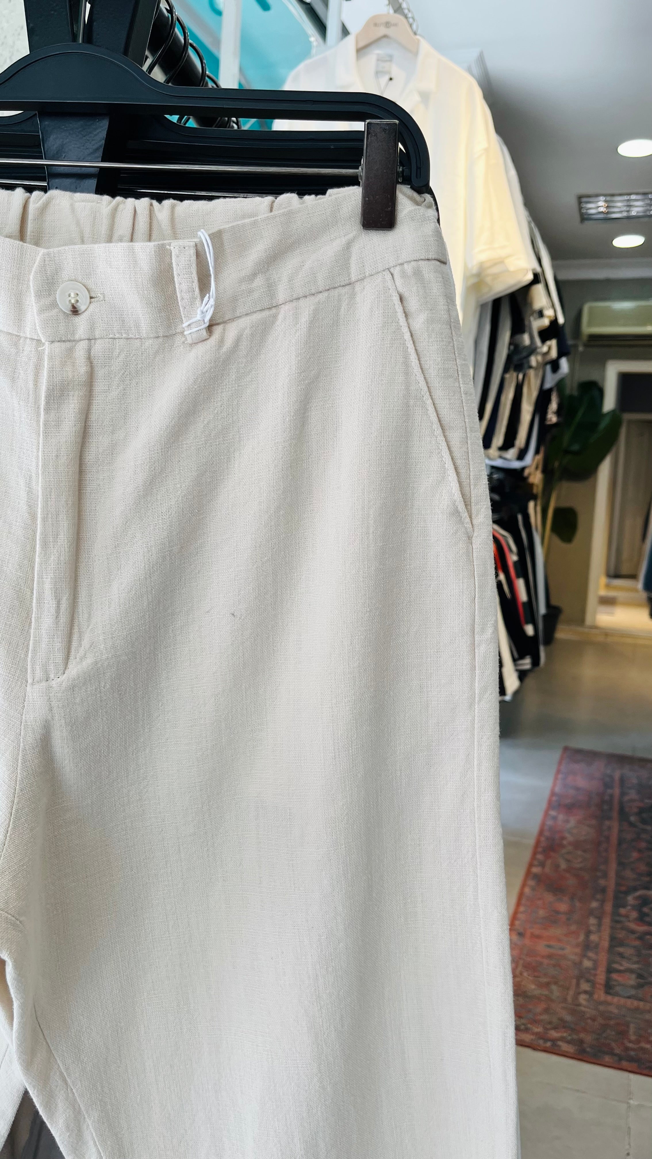 Erkek Baggy Keten Pantolon – Bej 6133