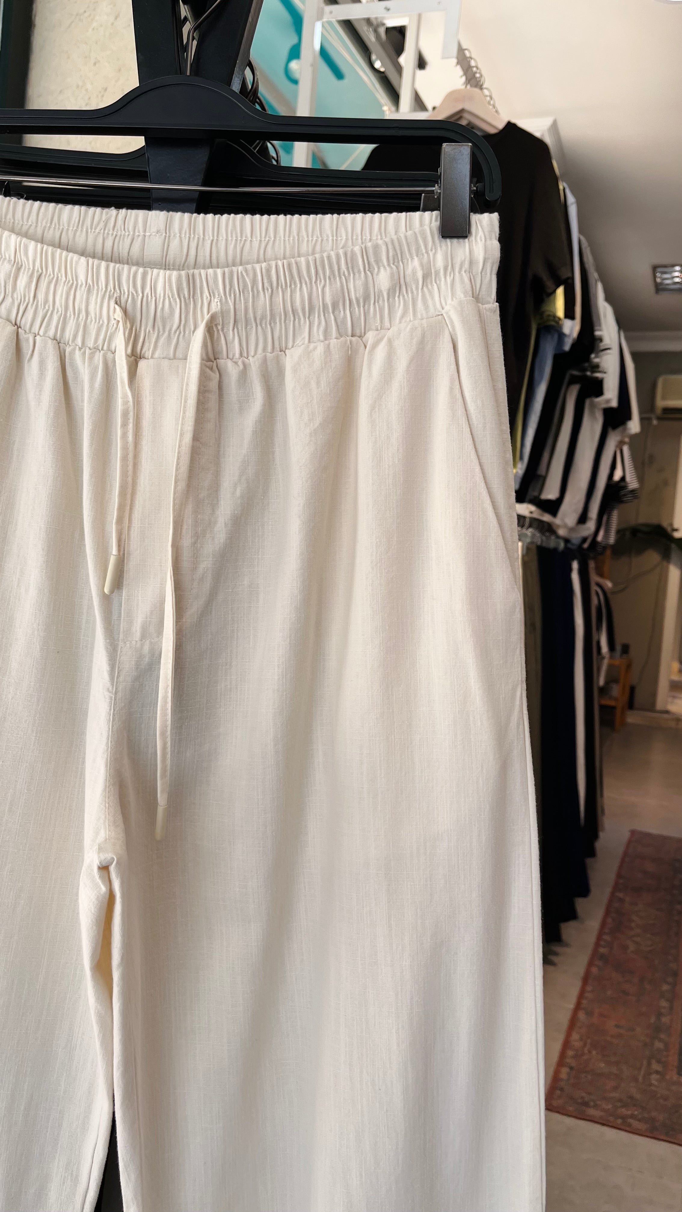 Baggy Bej Keten Pantolon 6232
