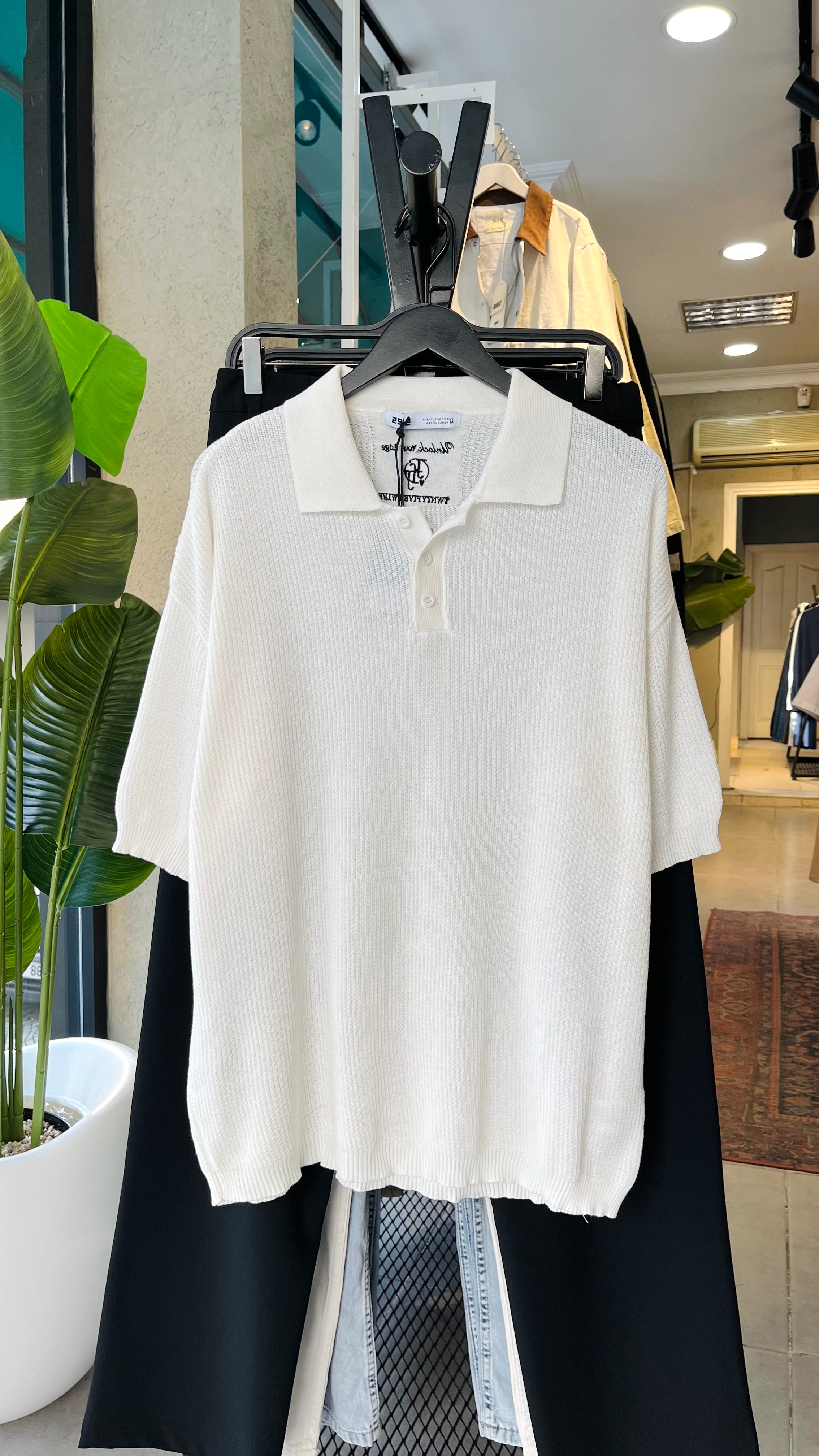 Oversize Beyaz Yakalı Triko Tshirt 9357