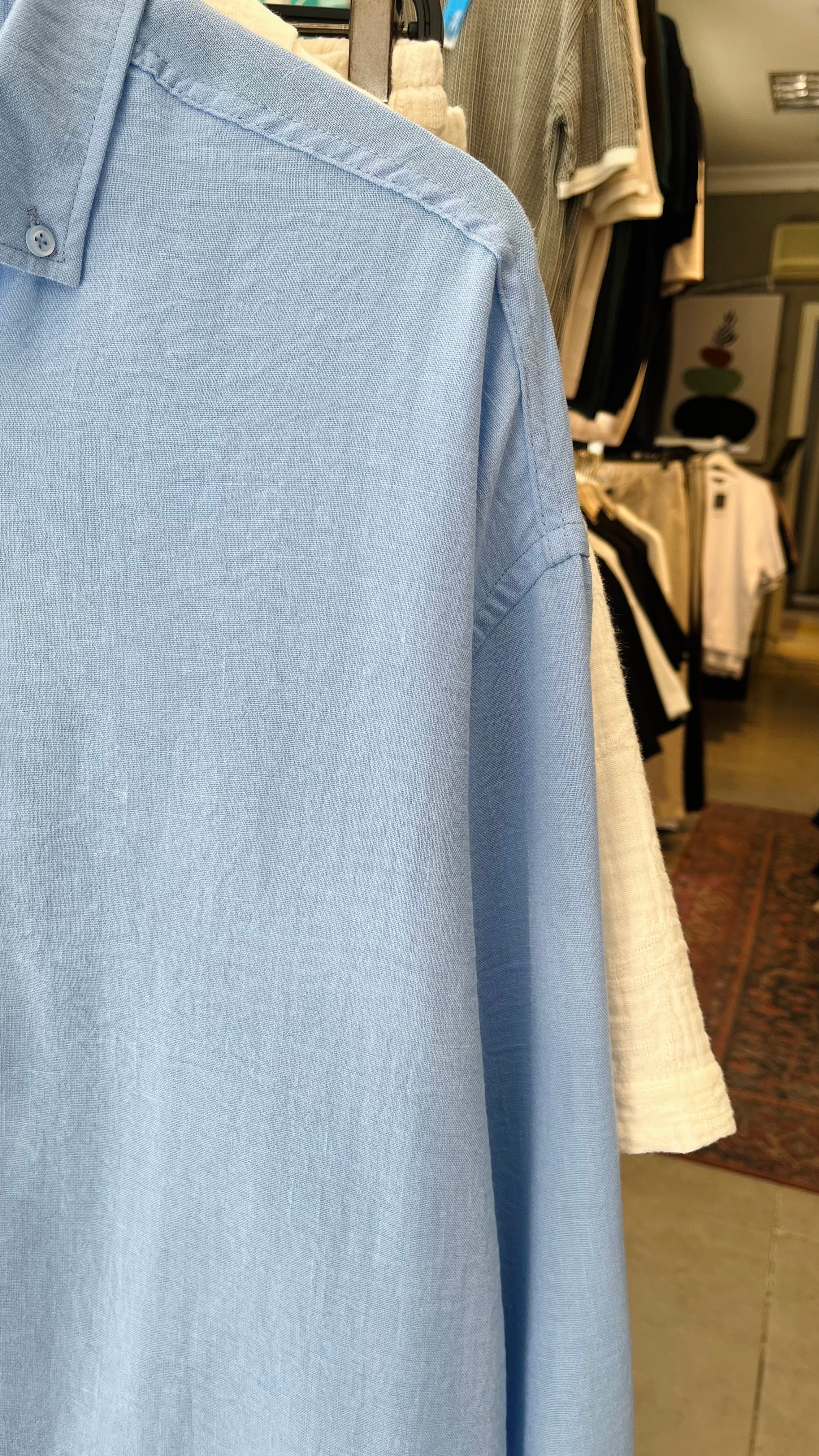 Oversize Bebe Mavisi Uzun Kollu Gömlek - Bebe Mavisi 5372