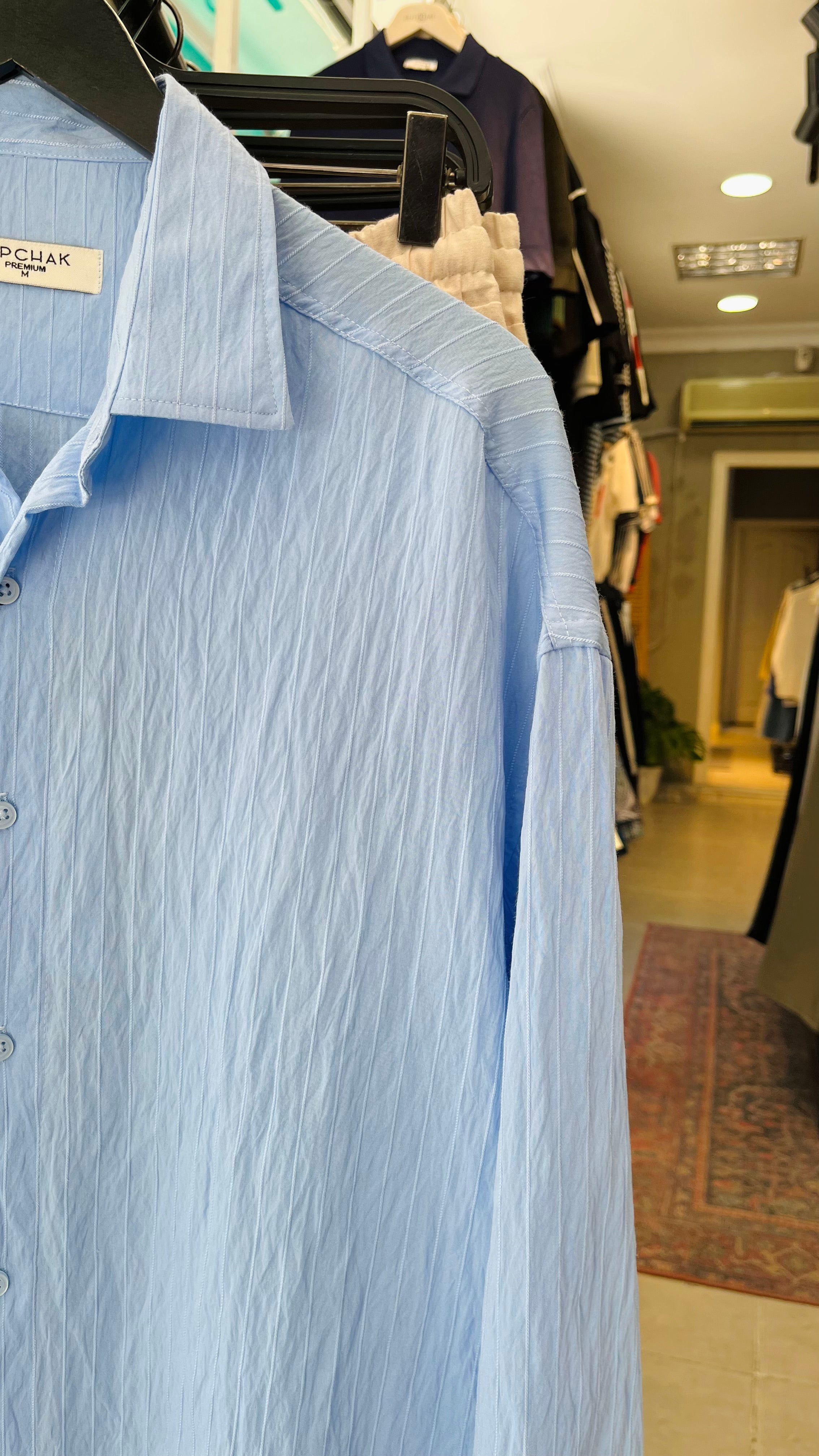 Oversize Bebe Mavisi Uzun Kollu Gömlek - Bebe Mavisi 5401