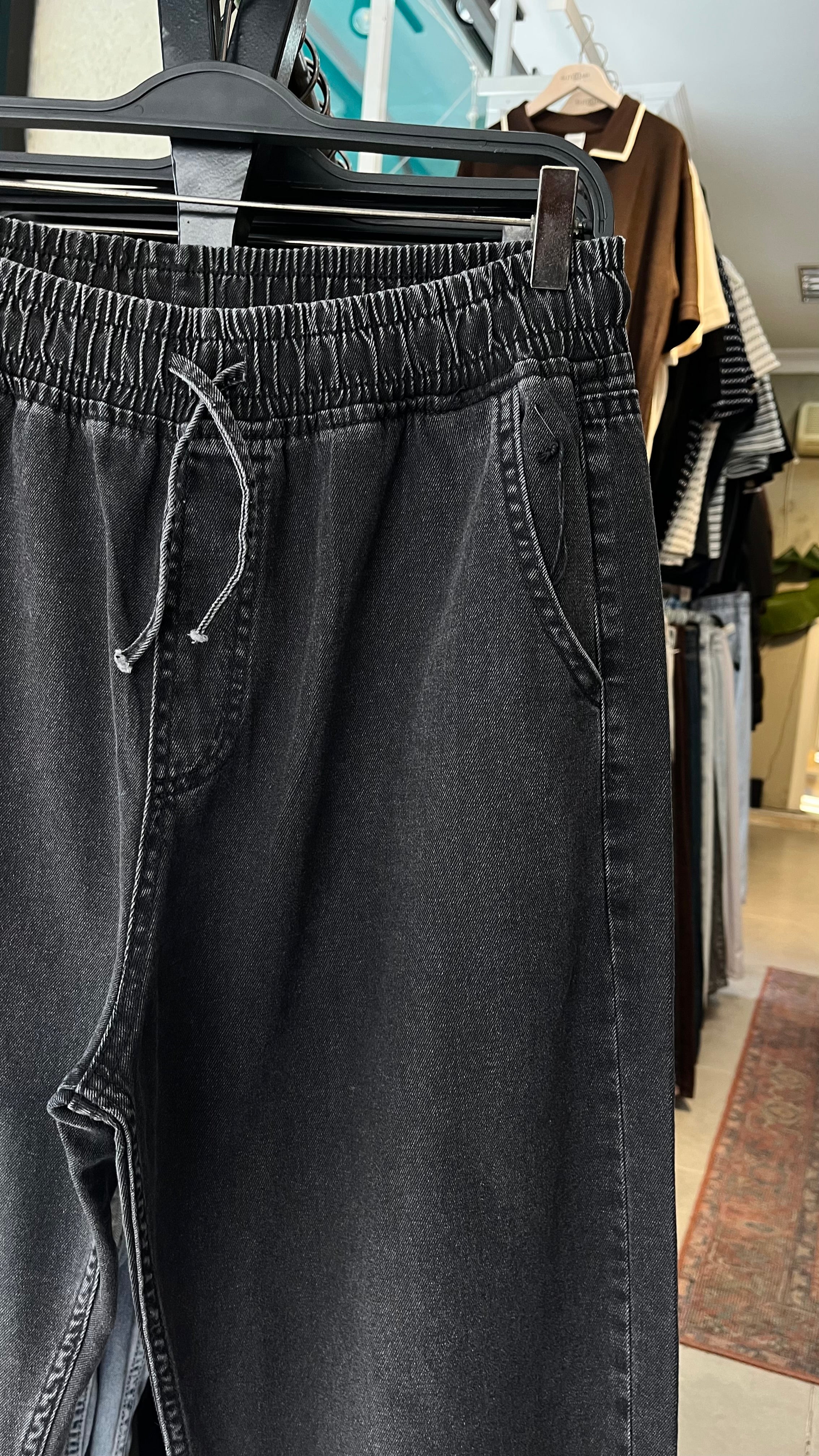 Baggy Siyah Yıkamalı Gabardin Pantolon 6164