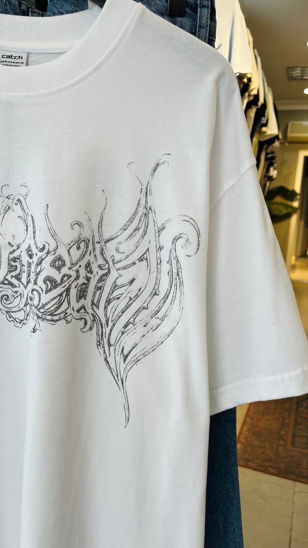 Oversize Beyaz Baskılı Tshirt 9415
