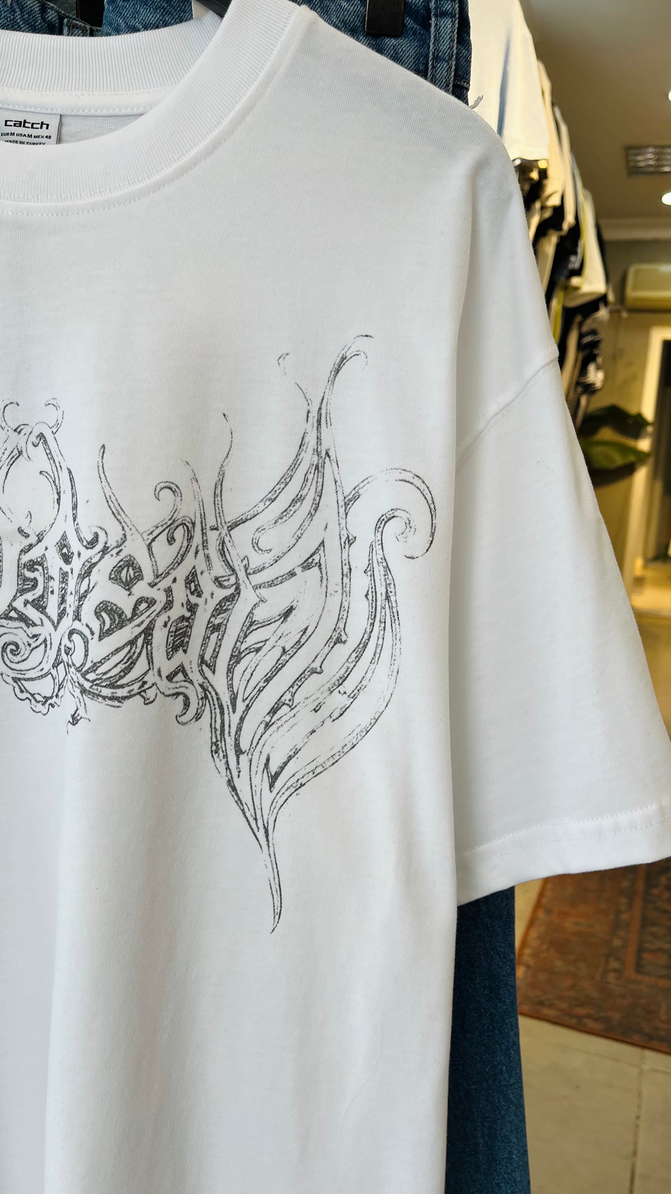 Oversize Beyaz Baskılı Tshirt 9415