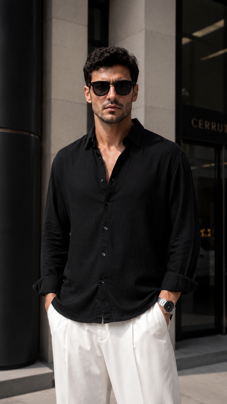 Oversize Siyah Uzun Kollu Gömlek 5476