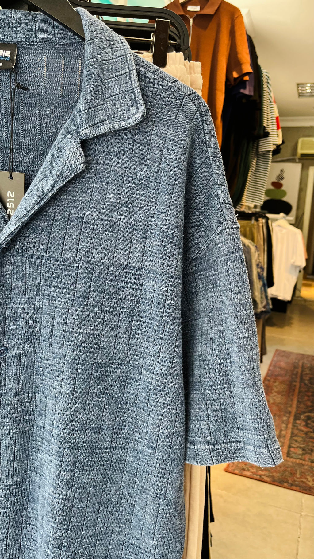 Oversize Mavi Apaş Yaka Yıkamalı Kumaş Gömlek - Mavi 5398