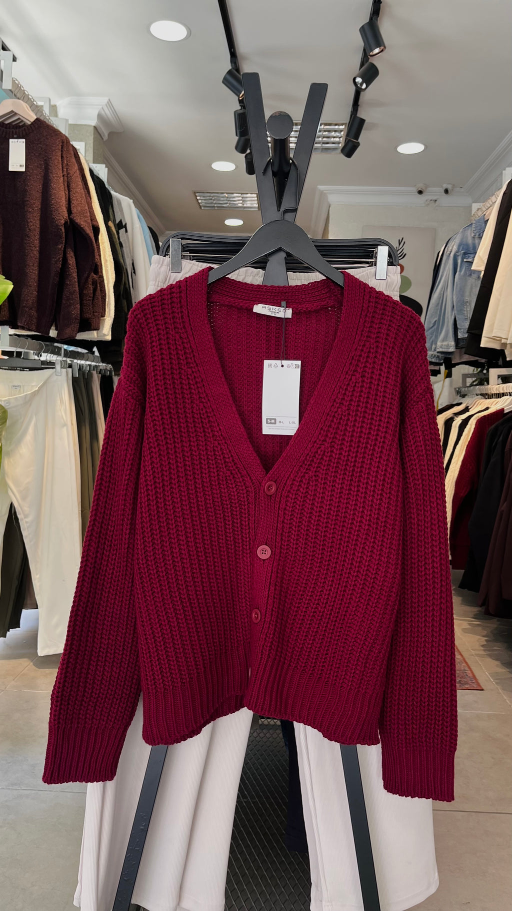Bordo düğmeli hırka 5113
