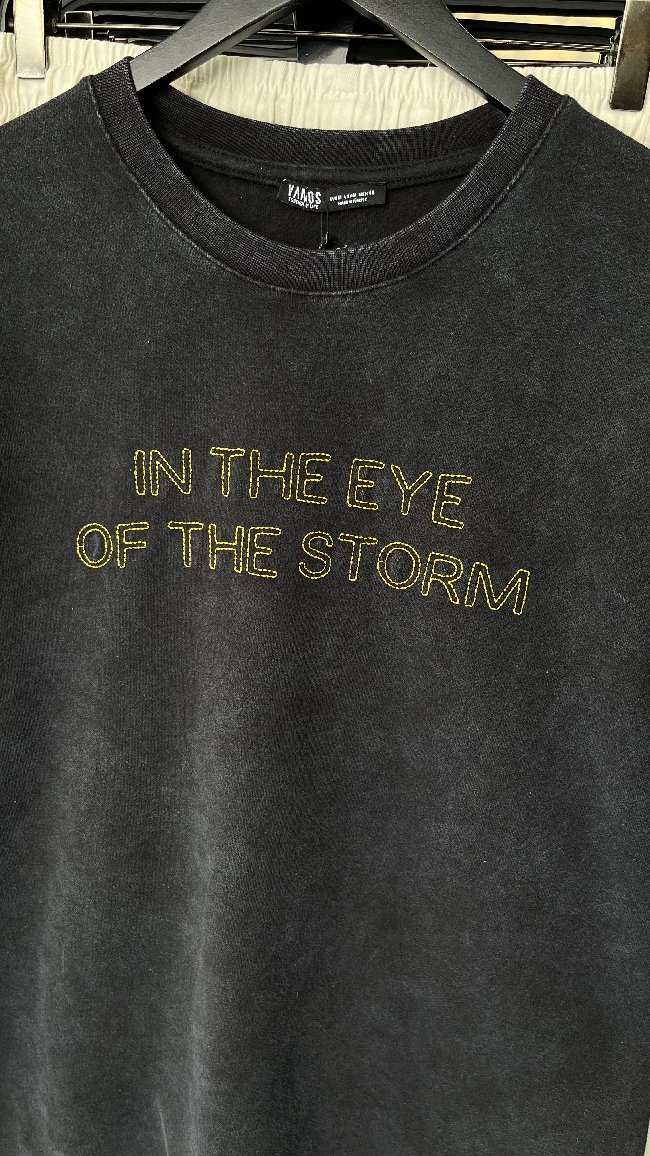 Oversize Siyah Yıkamalı Nakışlı Tshirt 9421