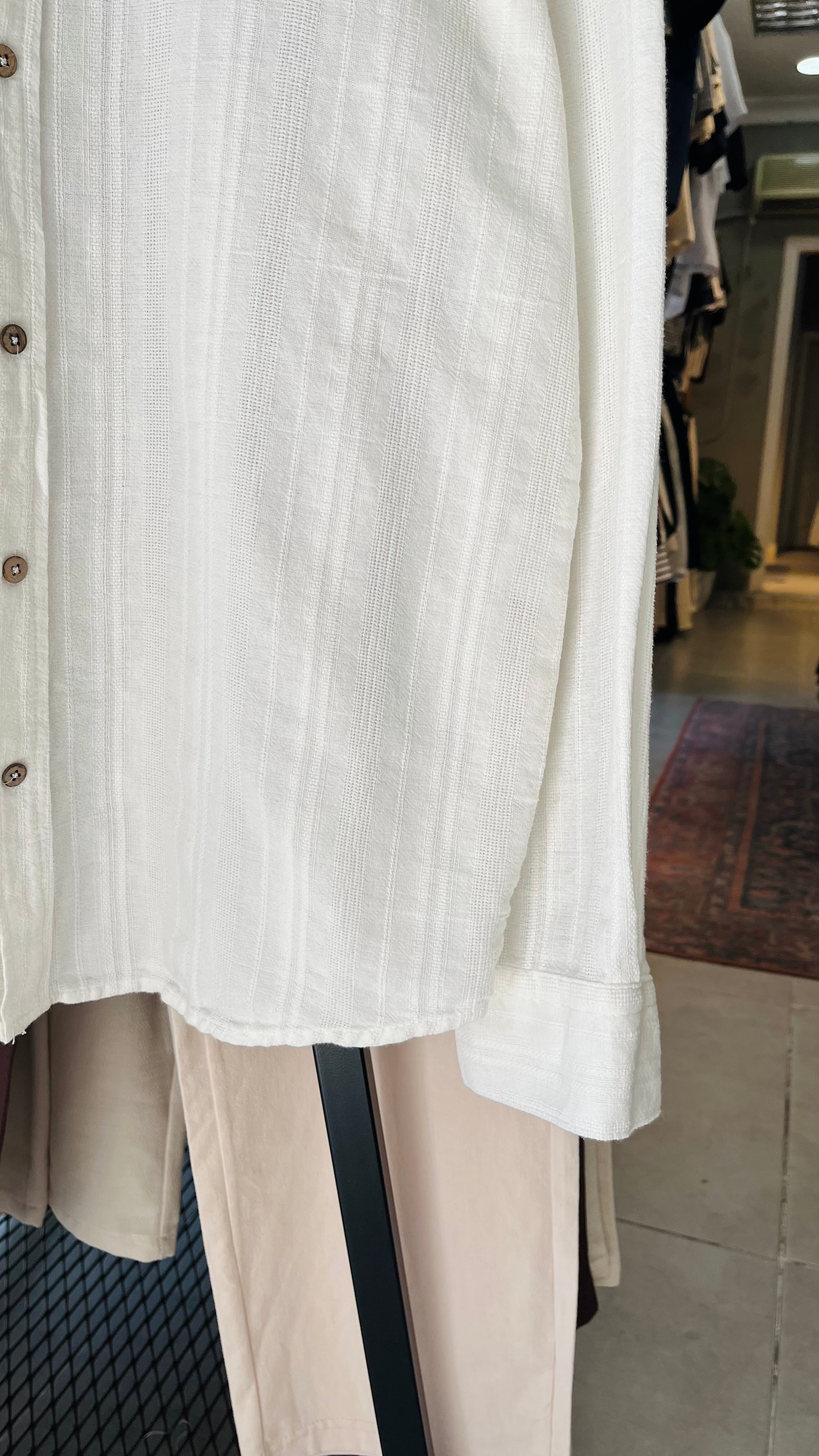 Oversize Beyaz Uzun Kollu Gömlek - Beyaz 5413