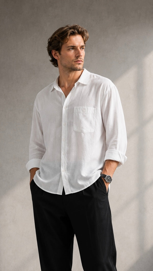 Oversize Beyaz Uzun Kollu Gömlek 5464