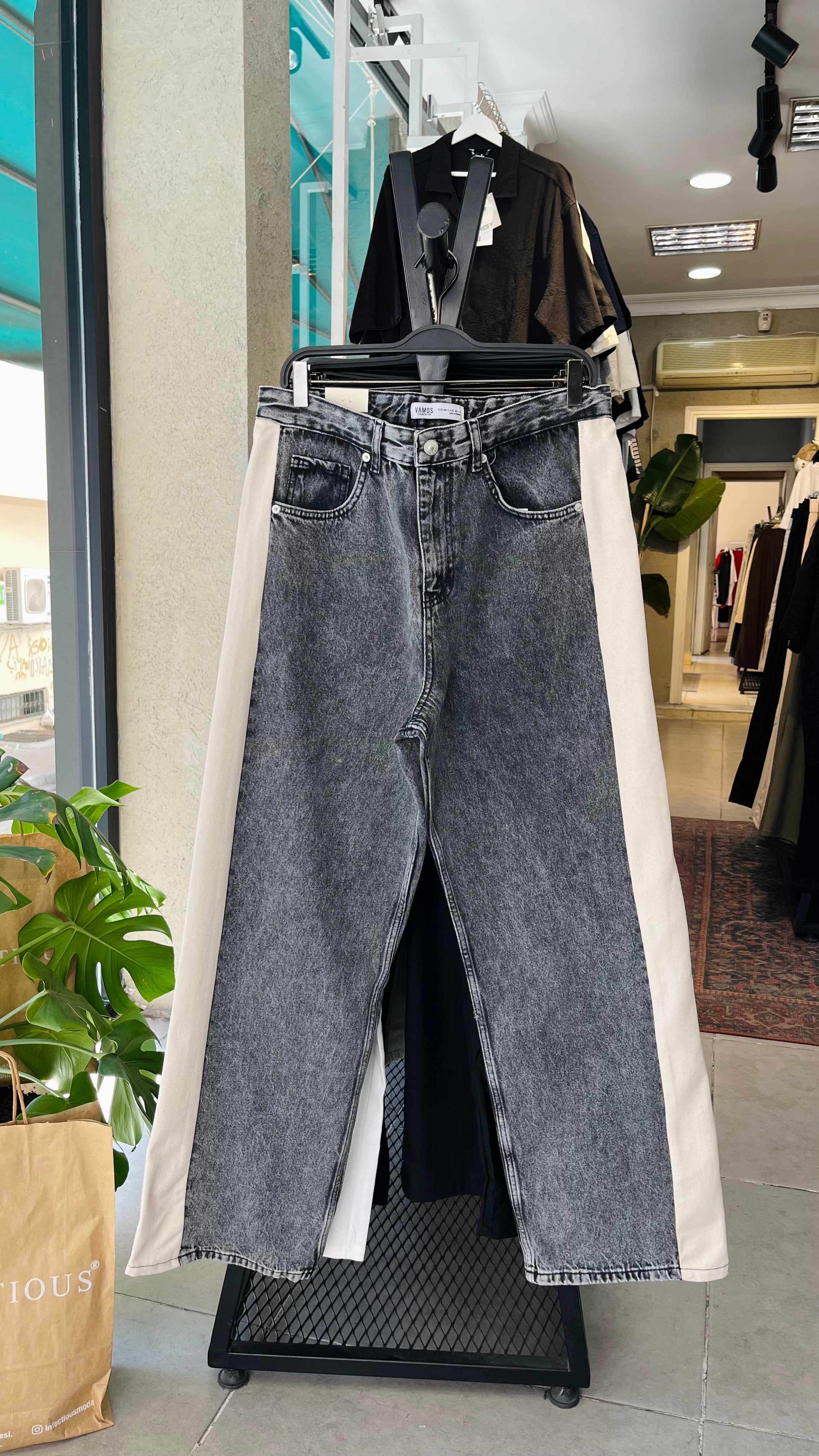 Baggy Gri Kenarları Bej Jean 3316