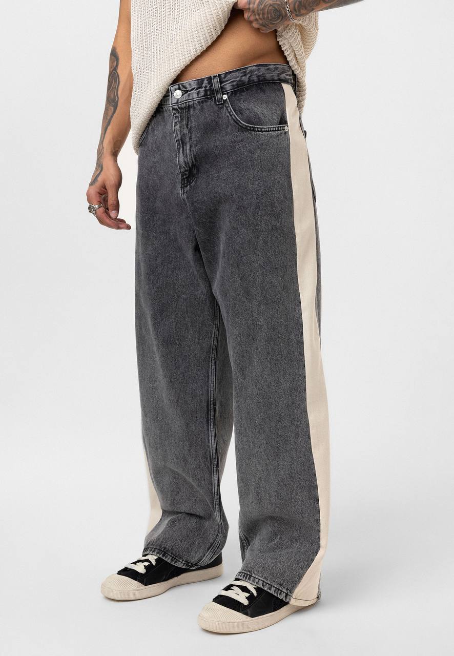 Baggy Gri Kenarları Bej Jean 3316