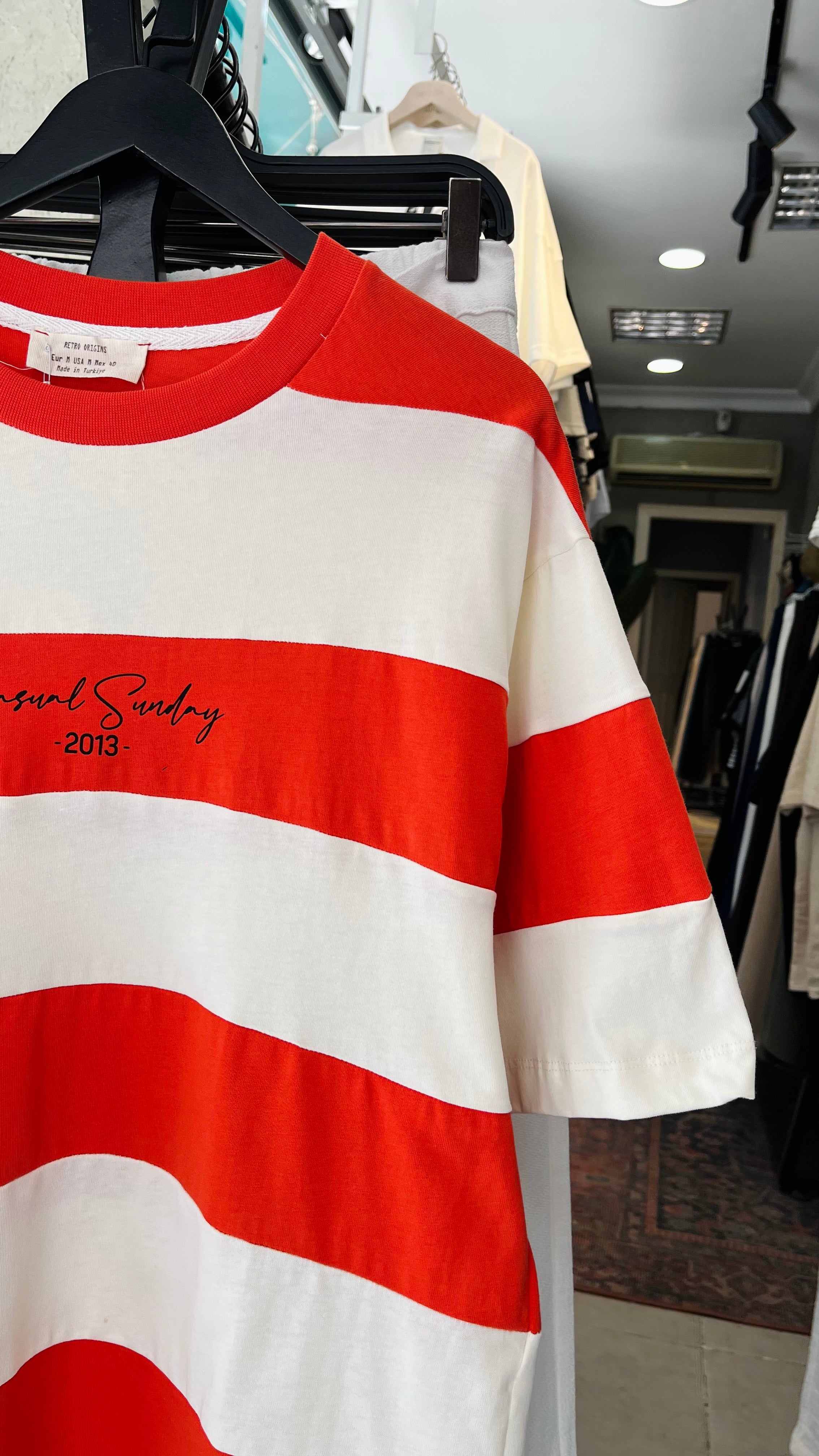 Oversize Turuncu Bej Yatay Parçalı Tshirt – Turuncu 9331