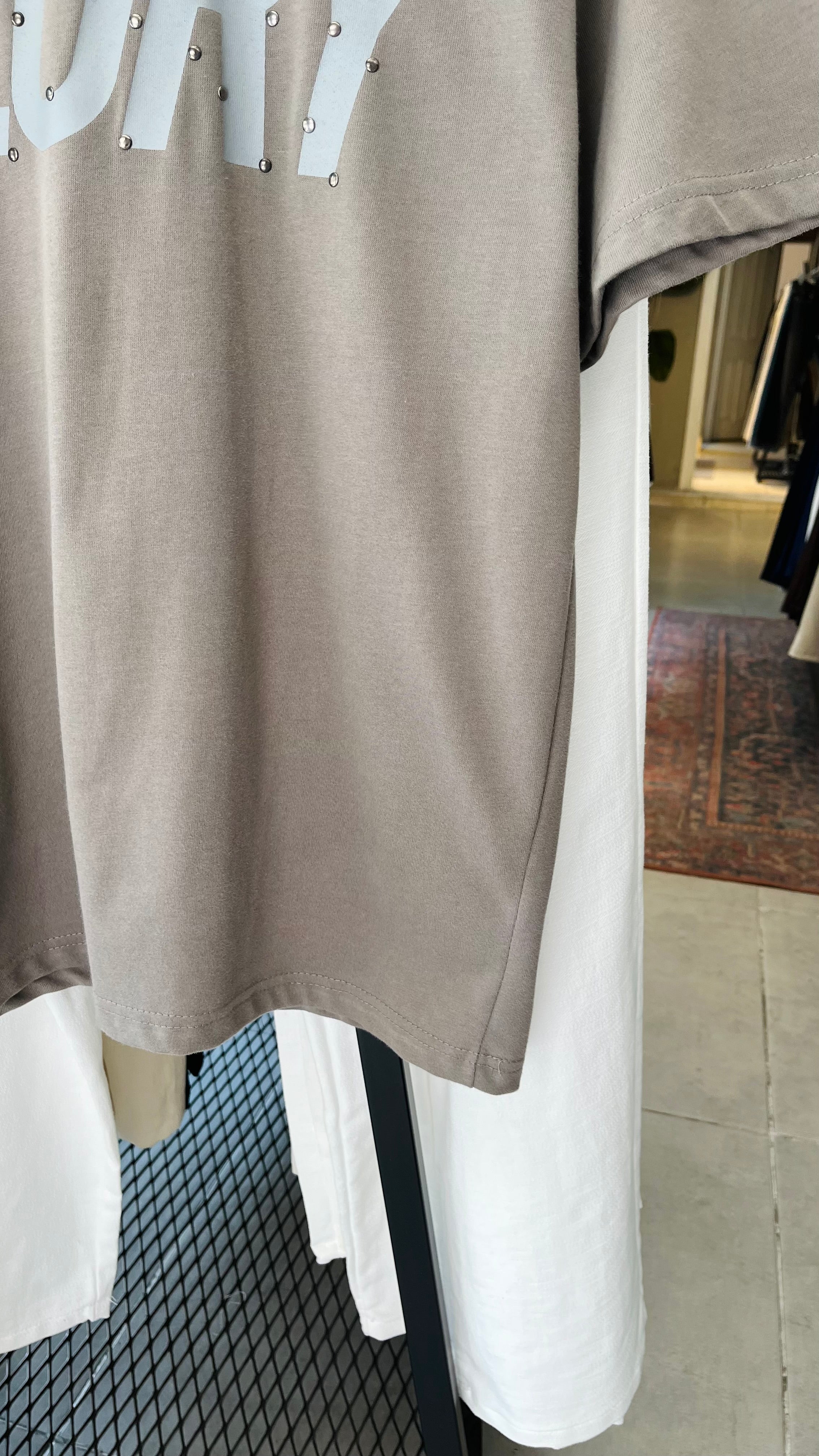 Oversize Gri Glory Taş Başkılı Tshirt – Gri 9337