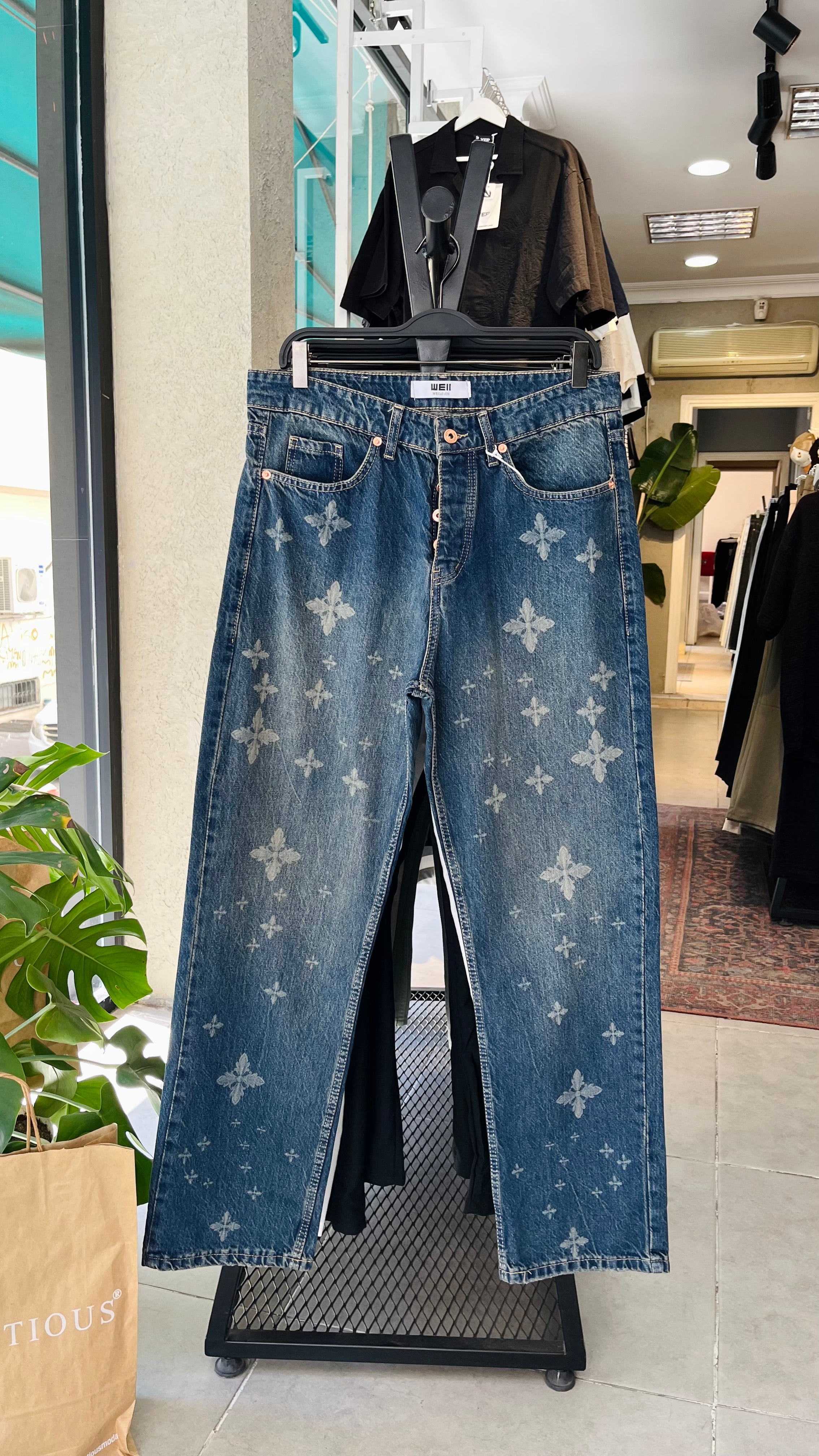 Baggy Desenli Mavi Jean 3314