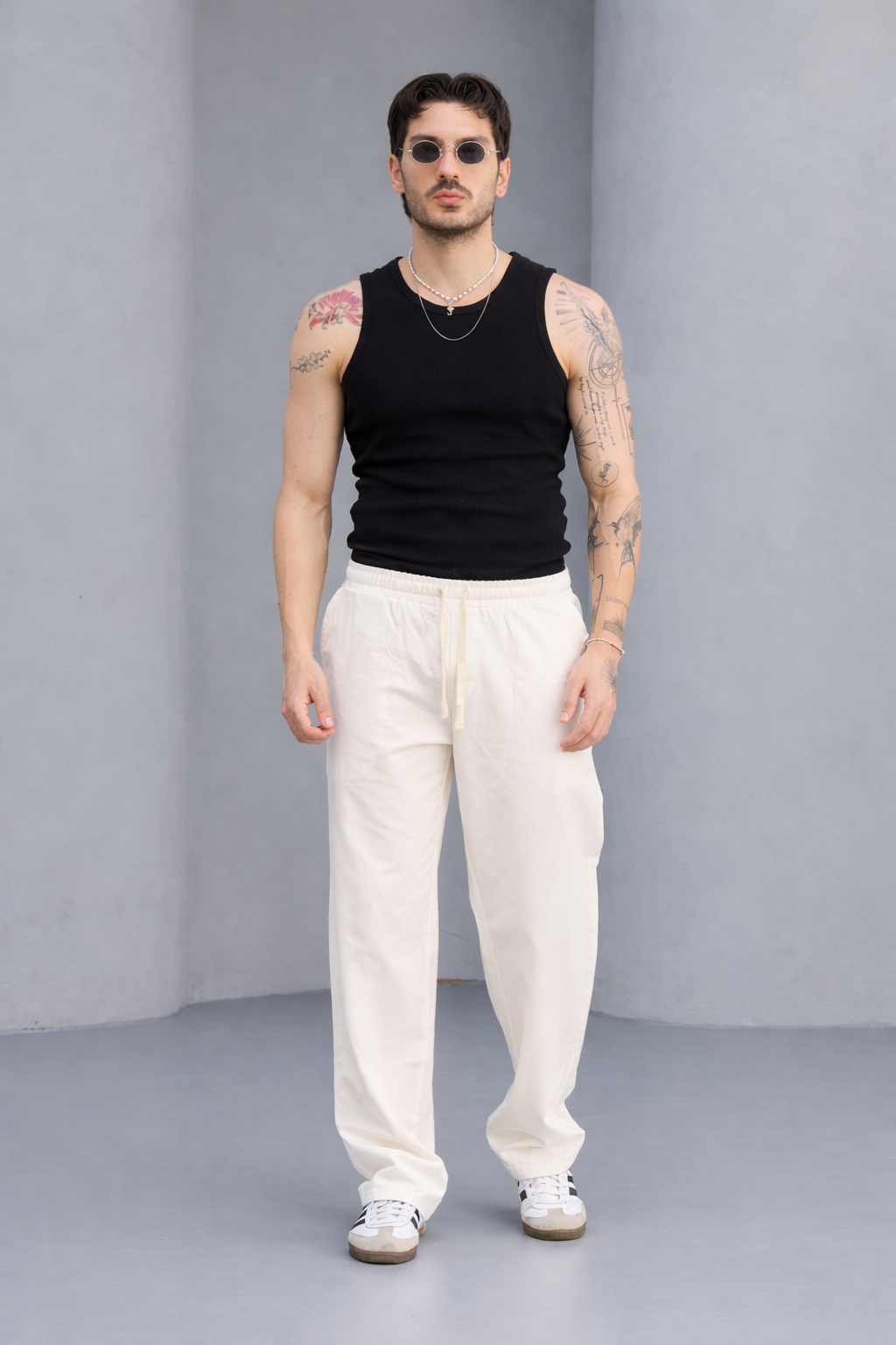 Baggy Bej Keten Pantolon 6186