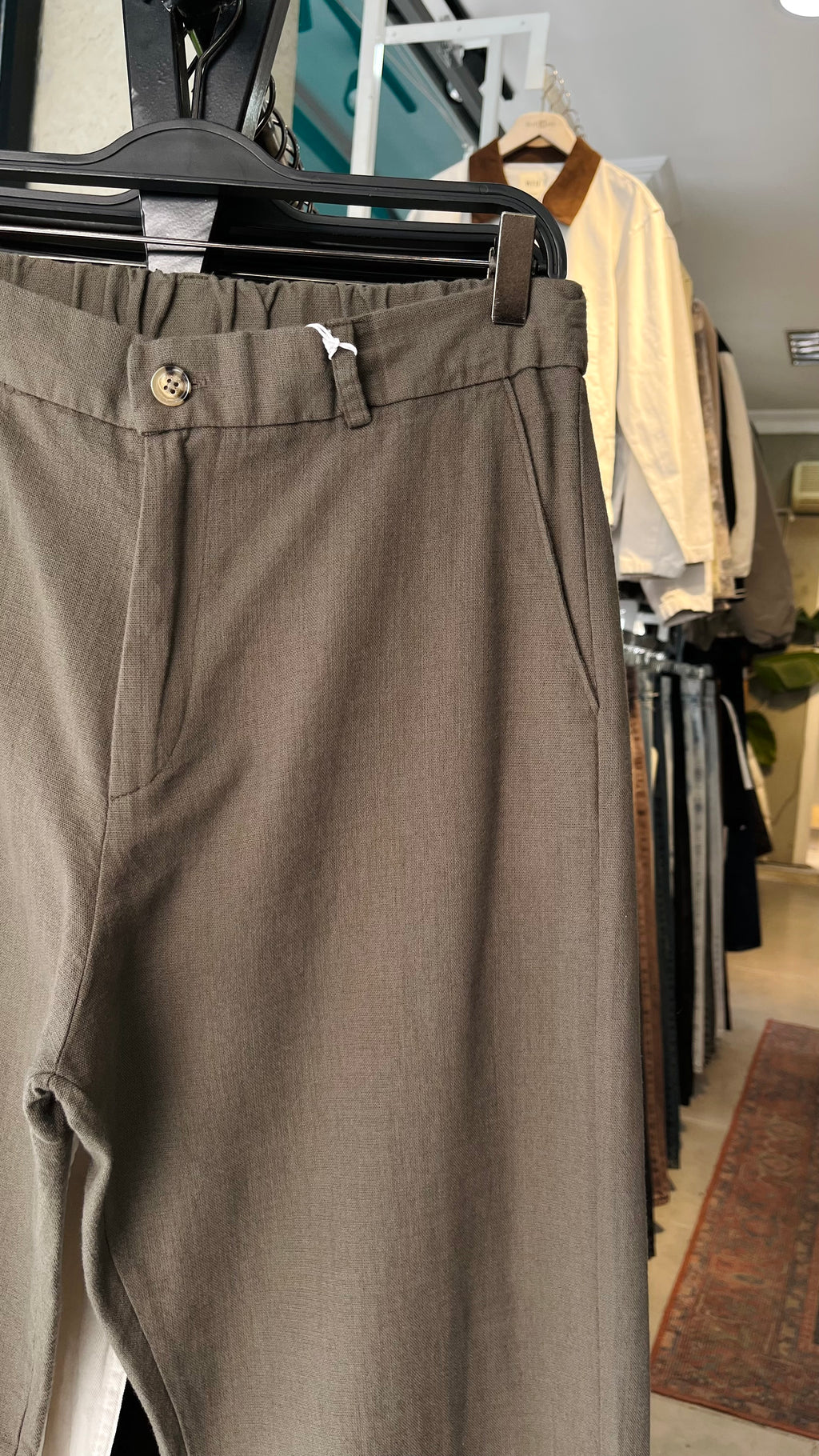 Erkek Baggy Keten Pantolon – Haki 6135