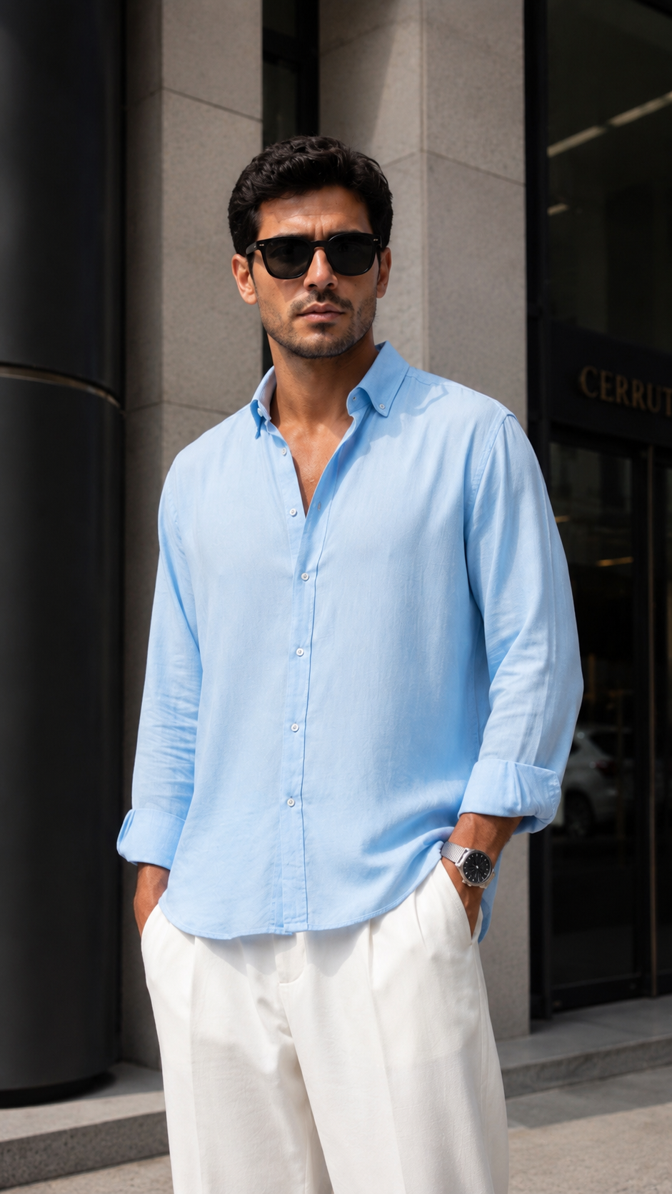 Oversize Bebe Mavisi Uzun Kollu Gömlek 5452