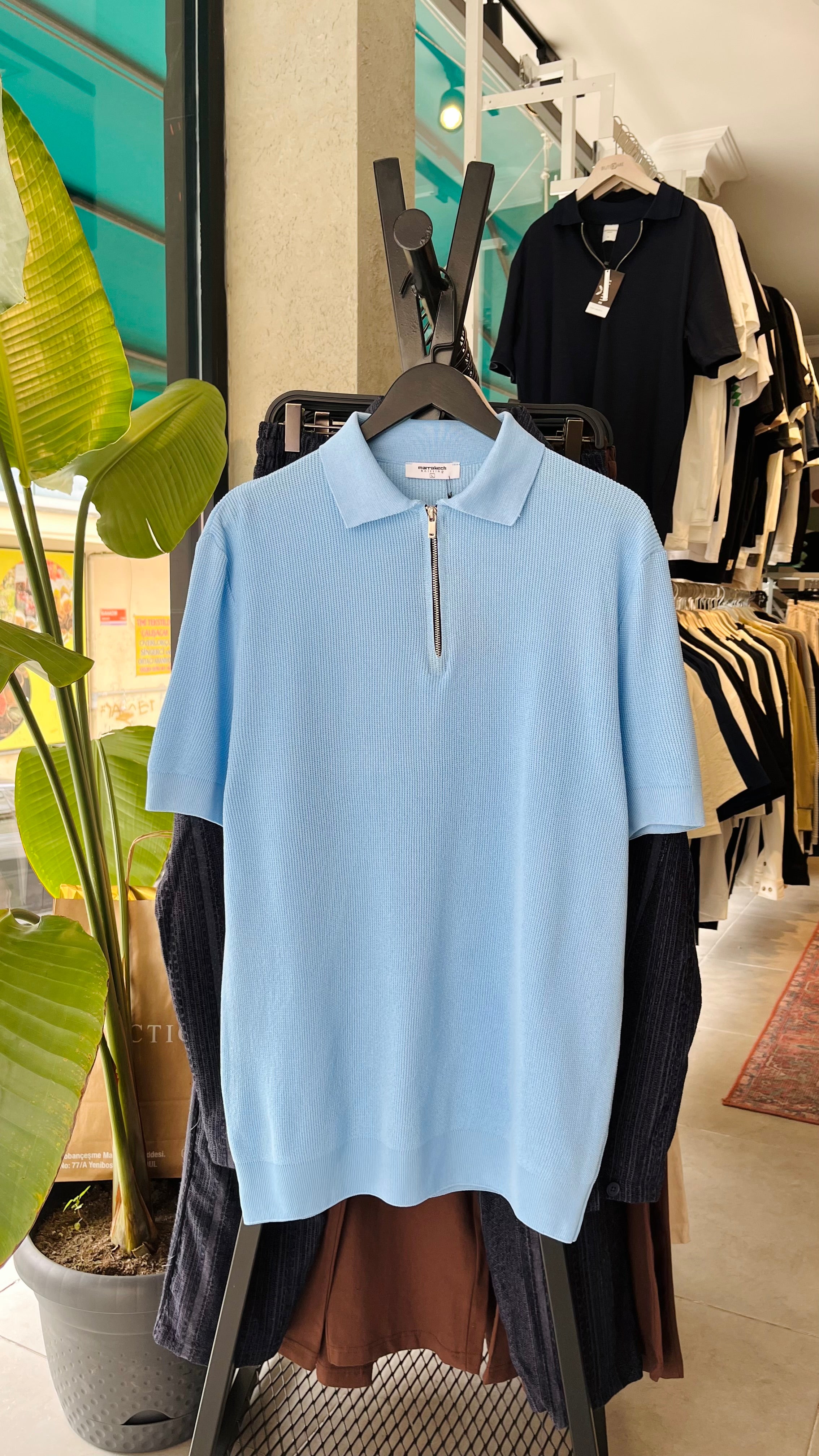 Regular Yakalı Fermuarlı Bebe Mavisi Triko Tshirt – Bebe Mavisi 9235