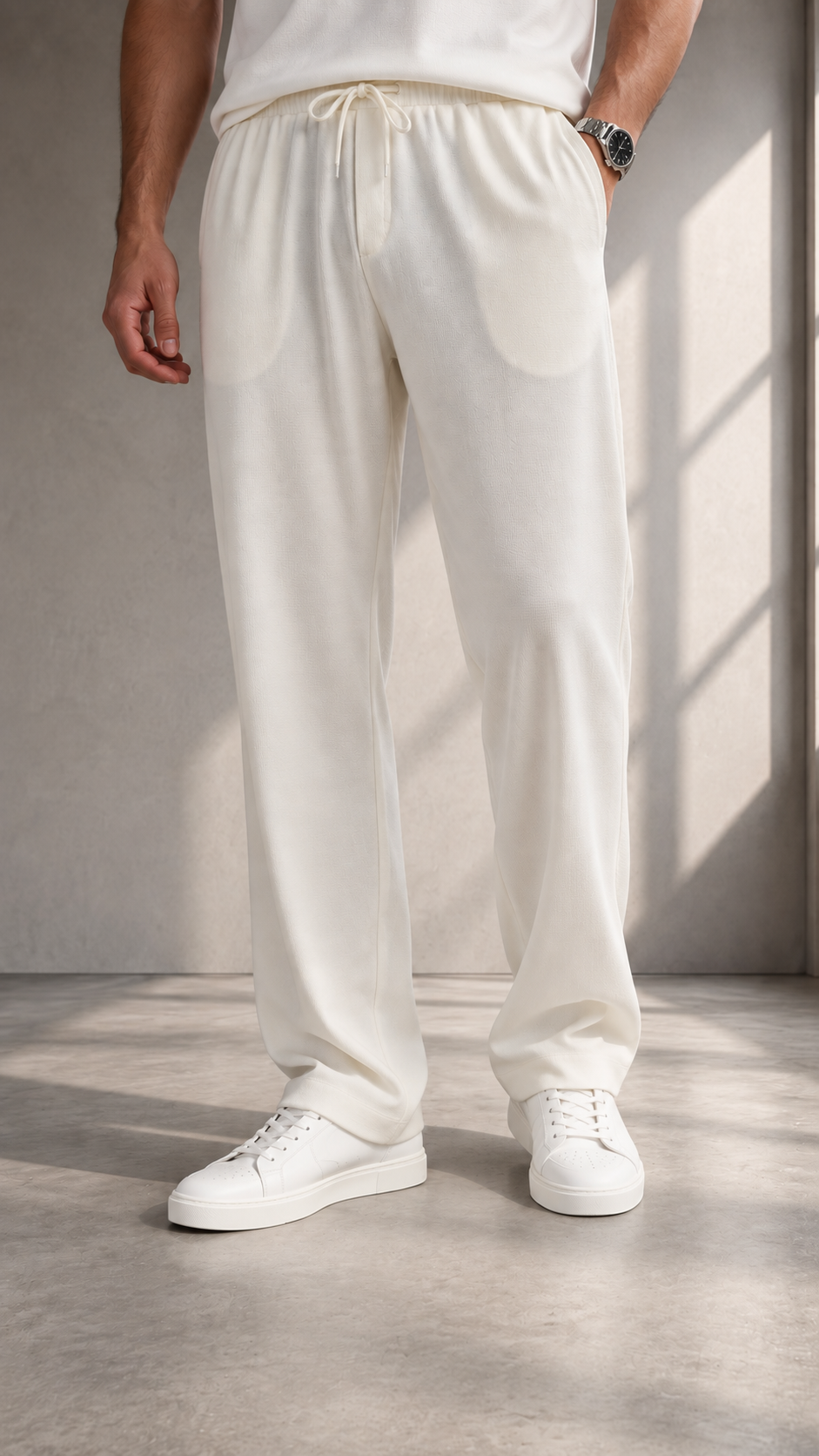 Baggy Beyaz Yumuşak Kumaş Pantolon 6237
