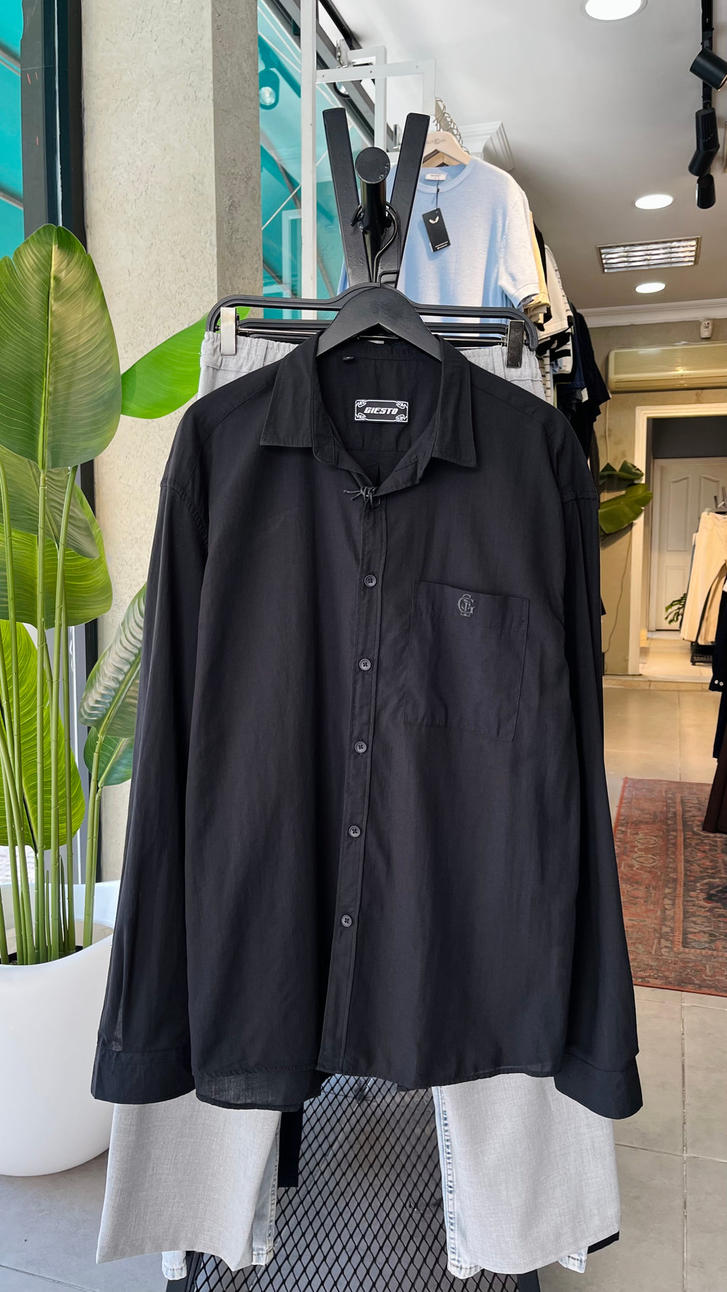 Oversize Siyah Uzun Kollu Gömlek 5466