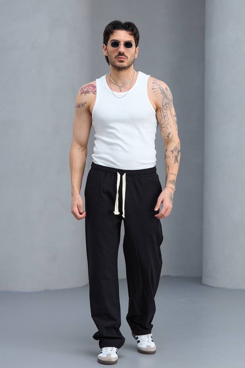 Baggy Siyah Keten Pantolon 6183