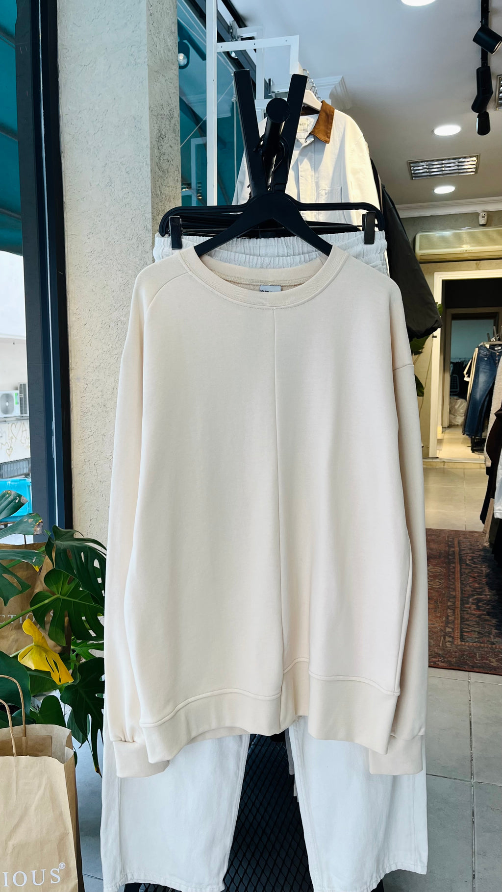 Oversize Asimetrik Kesim Bej Sweatshirt 5007